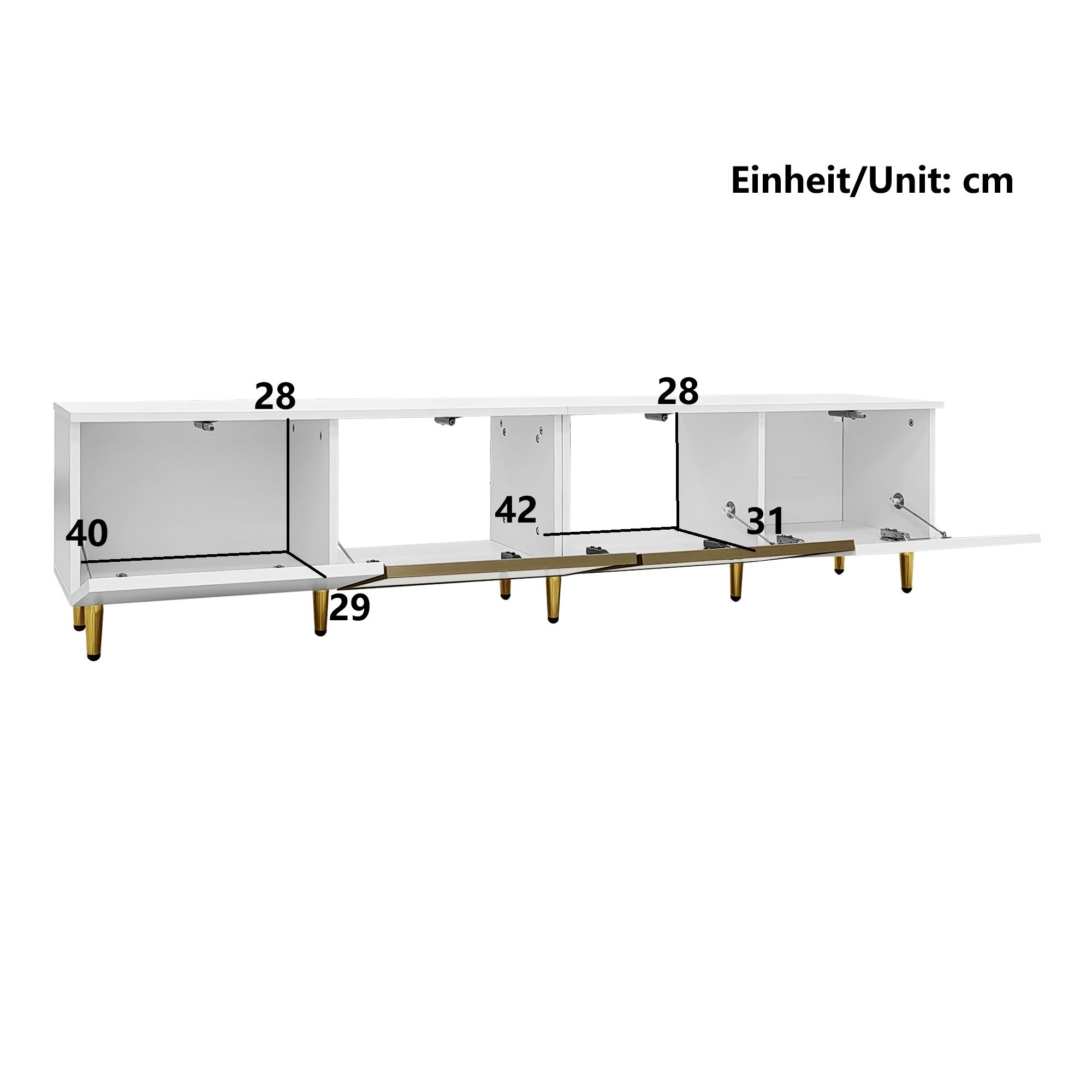 TV Cabinet 170cm Minimalist Style, Floor and Wall Mounted, 4 Doors (2 Glass Doors), White