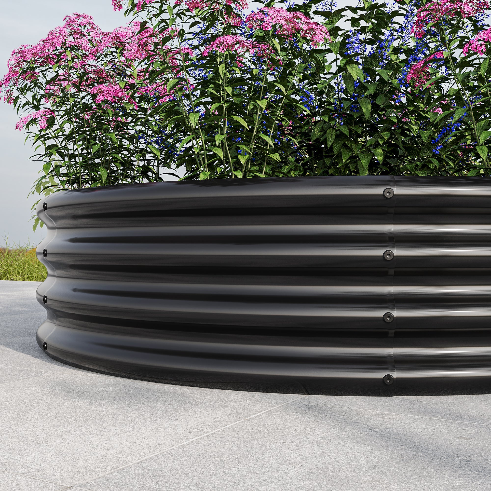 Raised Garden Bed Planter, Outdoor Vegetables Fruits Flowers, Galvanized Round