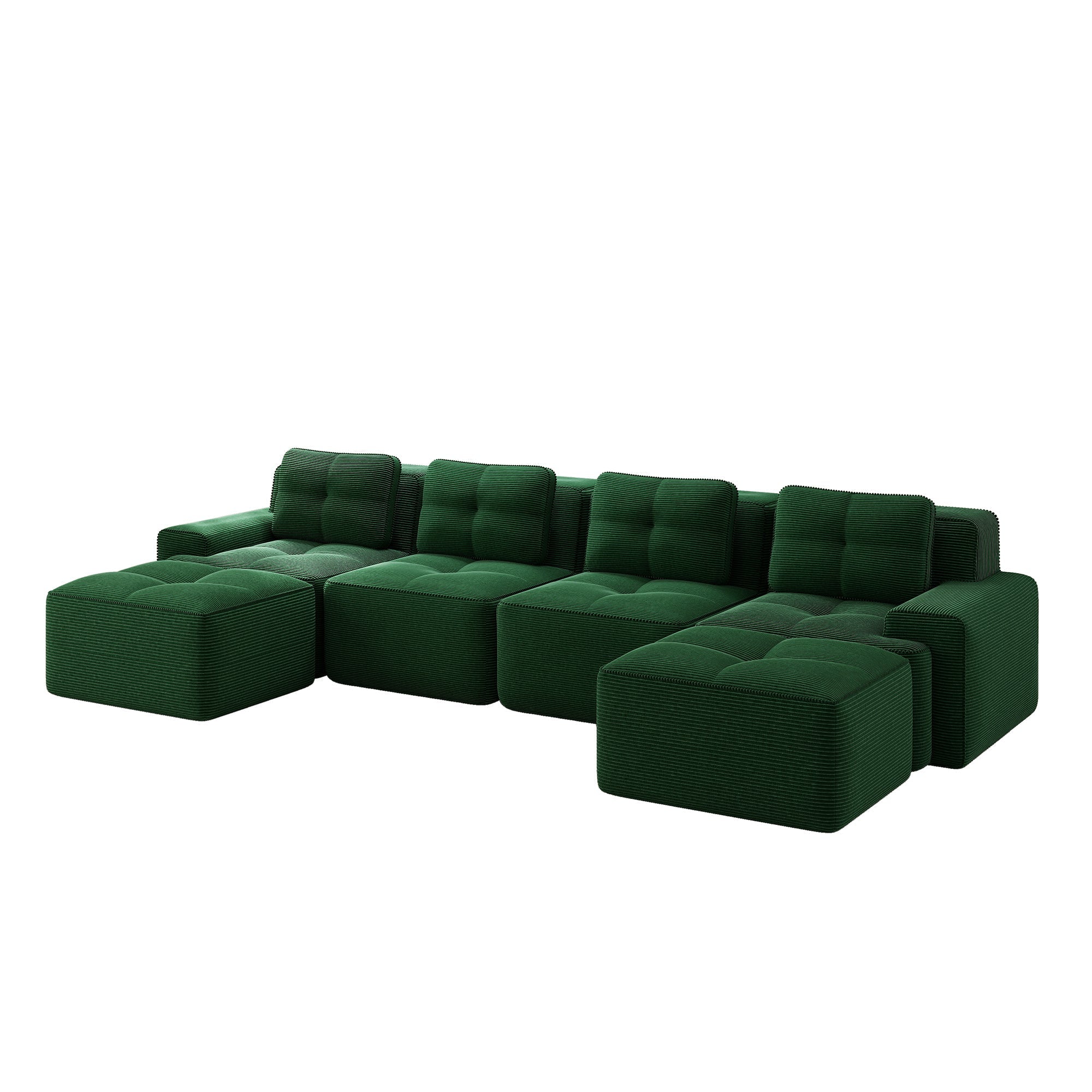 Modular Boneless Sofa U-Shaped Chaise 4-Seater - Corduroy Green