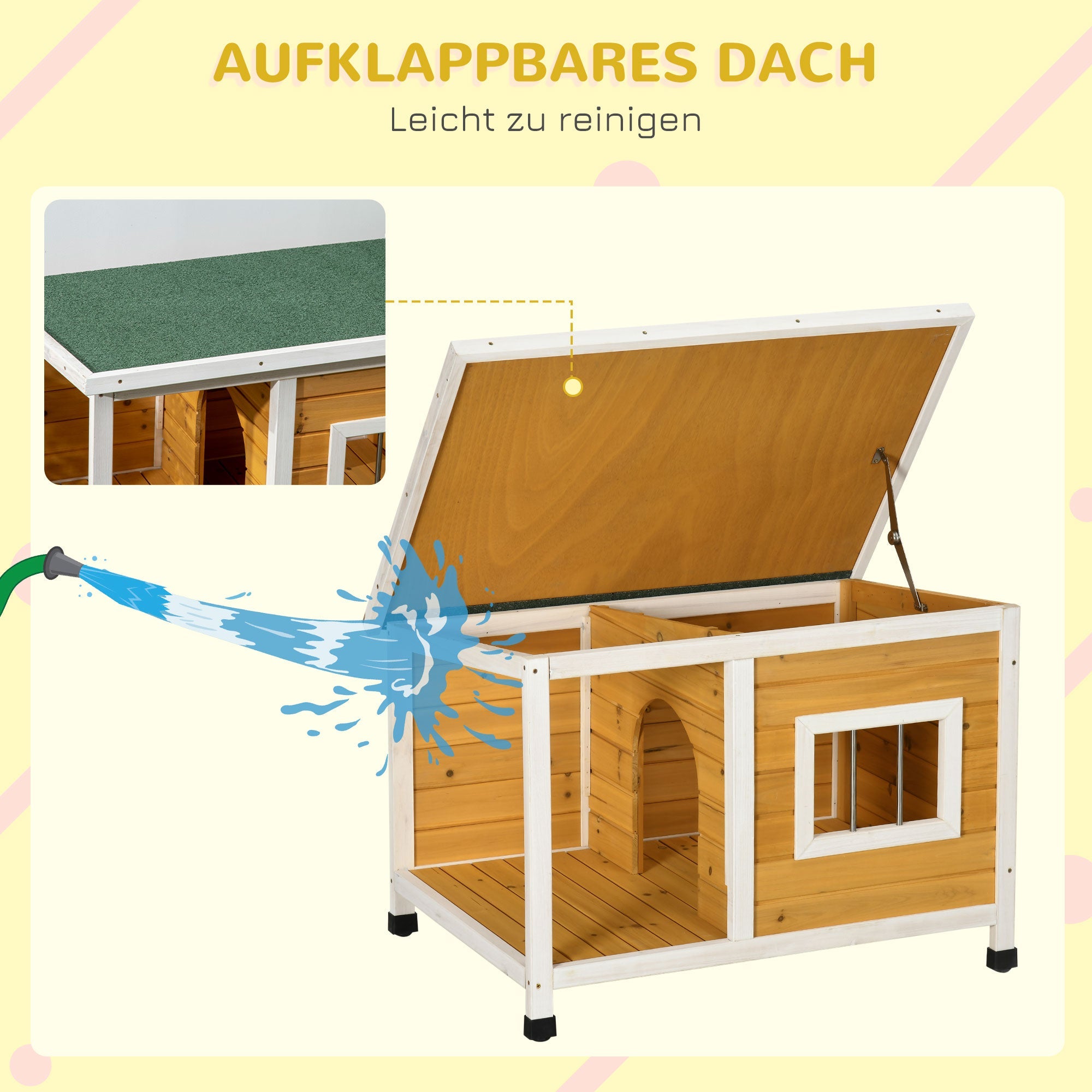 Doghouse with Veranda, Hinged Roof & Adjustable Feet, Natural Wood Orange