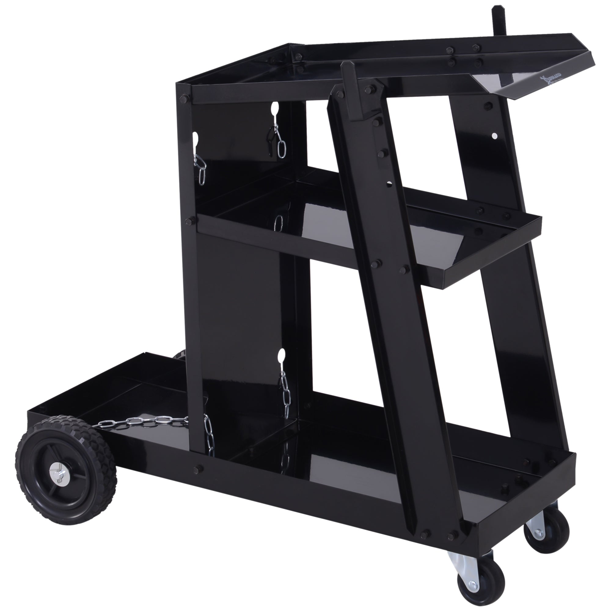 DURHAND Welding Cart, 3 Shelves, Safety Chain, Steel, Black