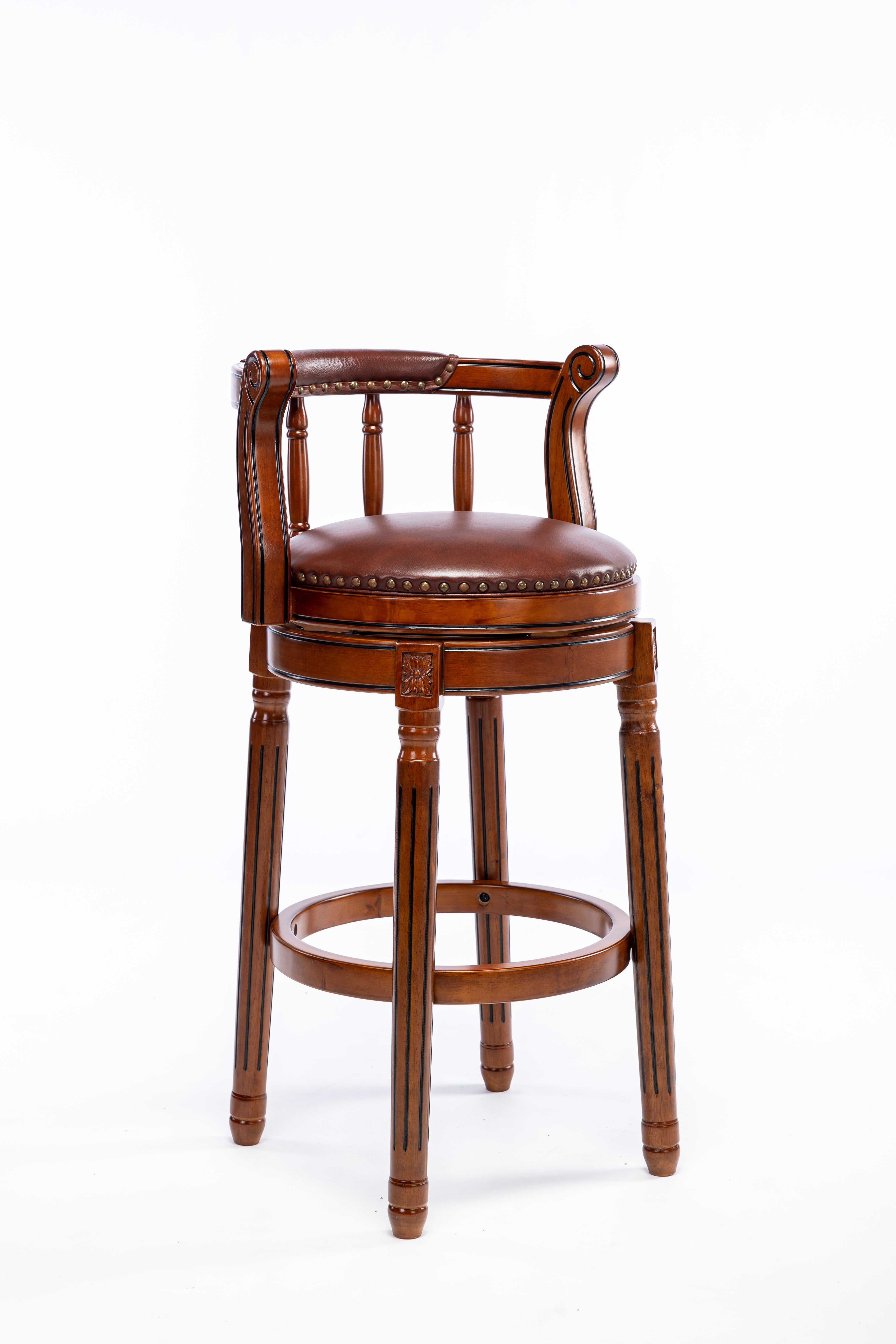 Cow Top Leather Wooden Bar Stools, 360° Swivel with Backs