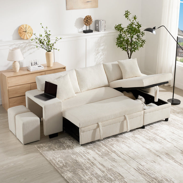 Sofa Bed L-Shaped Convertible 3-Seater with USB, Storage, and Shelves