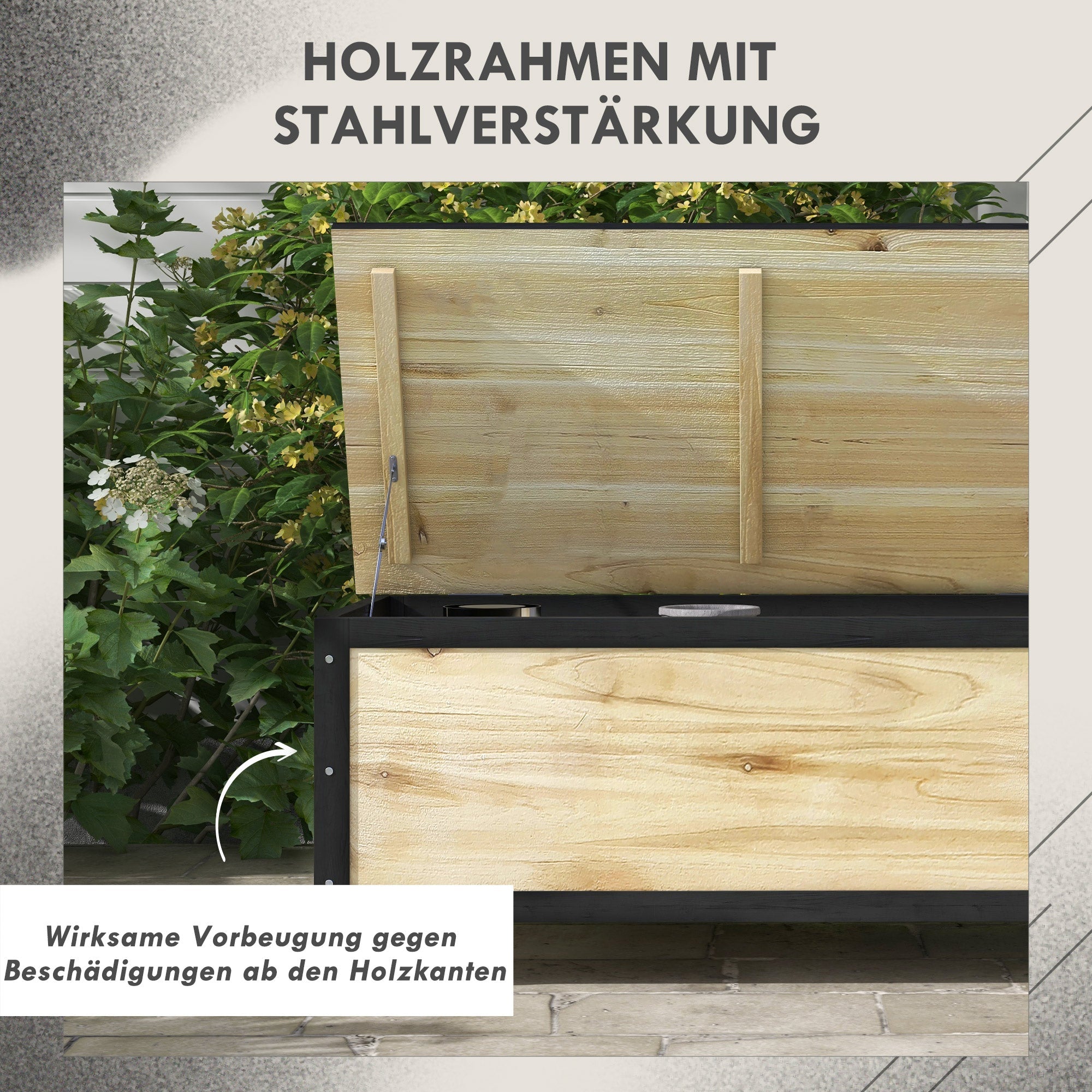 Wooden Garden Storage Box 121L Cushion Box with Wheels, Weatherproof, Natural