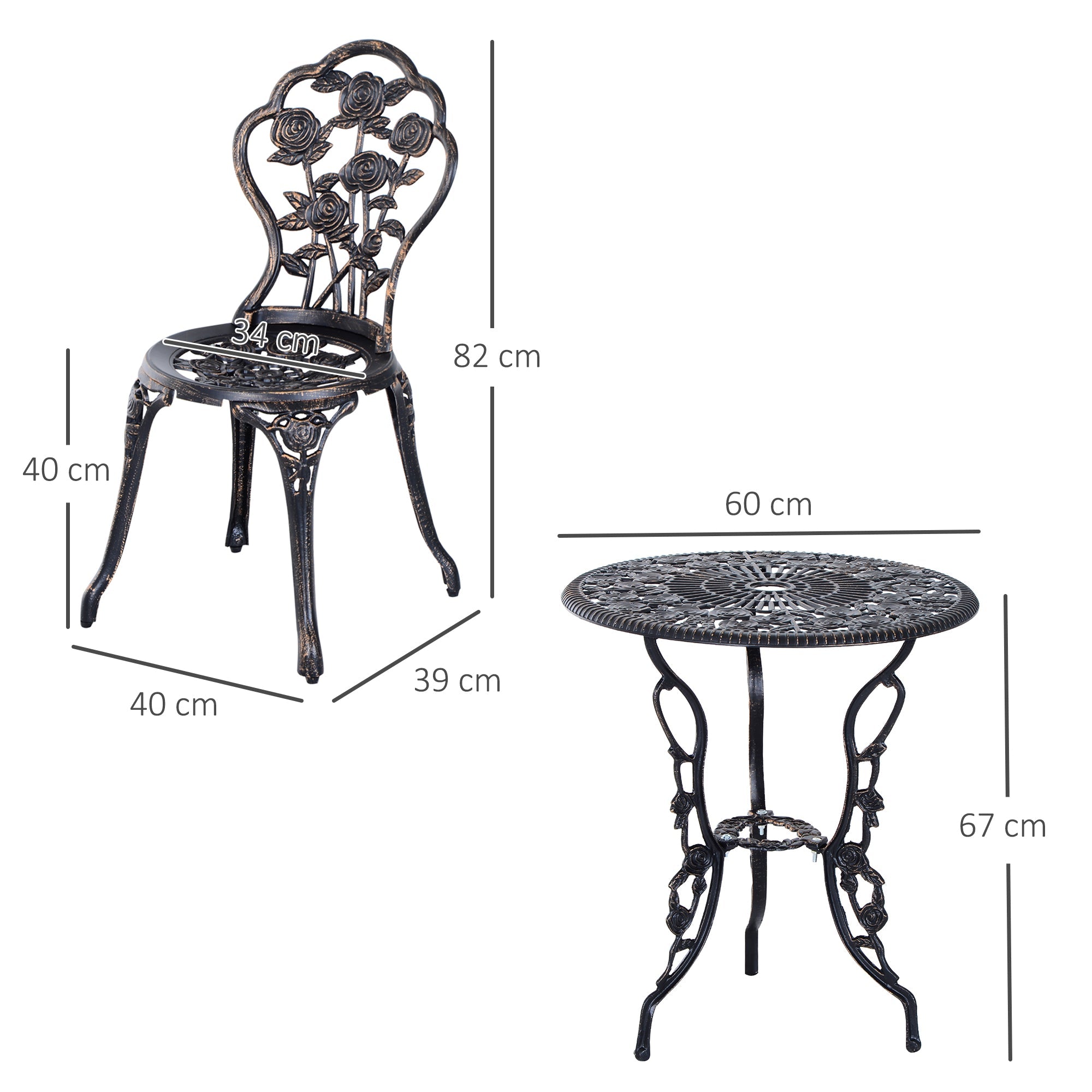 Garden Furniture Set 2-Person Balcony Table & Chair Bronze