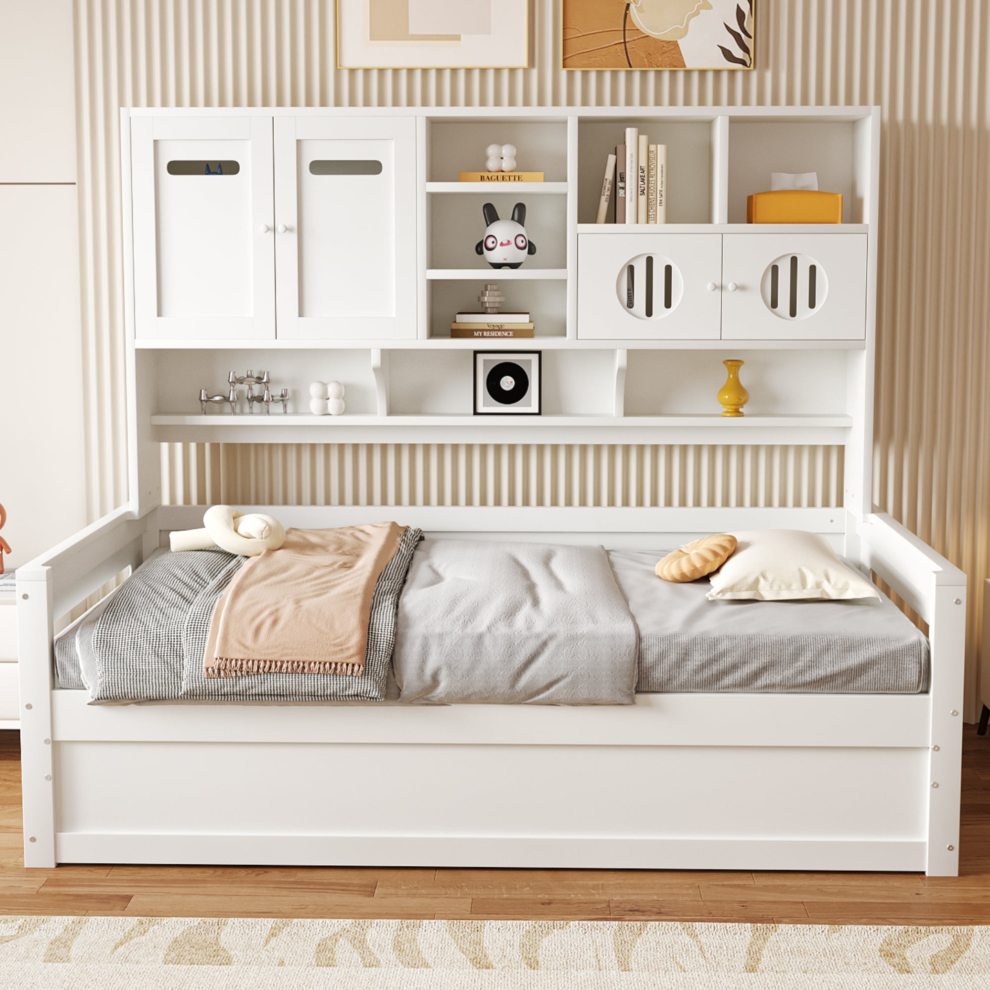 Wooden Sofa Bed, 90x200cm Multifunctional Storage Hydraulic, White