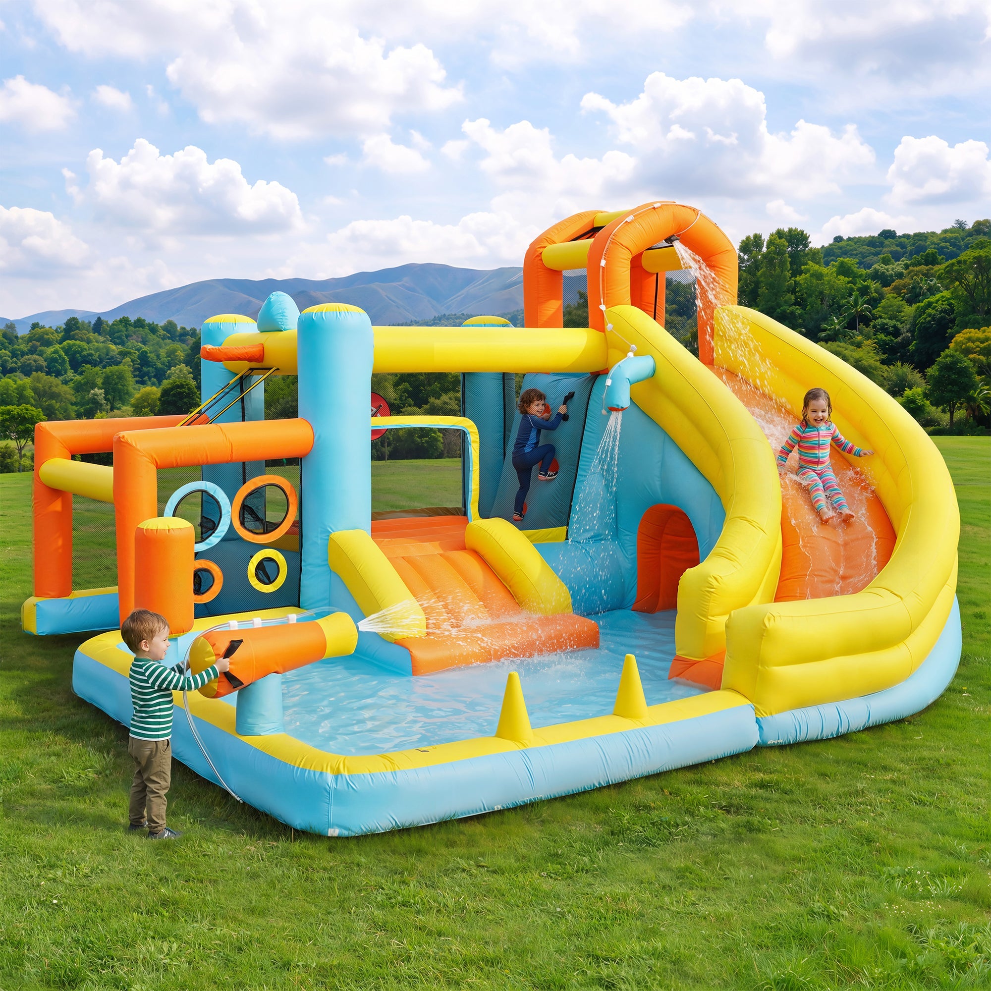 Children's Bouncy Castle Water Park with Slide, Pool and Blower, 405x416x218cm