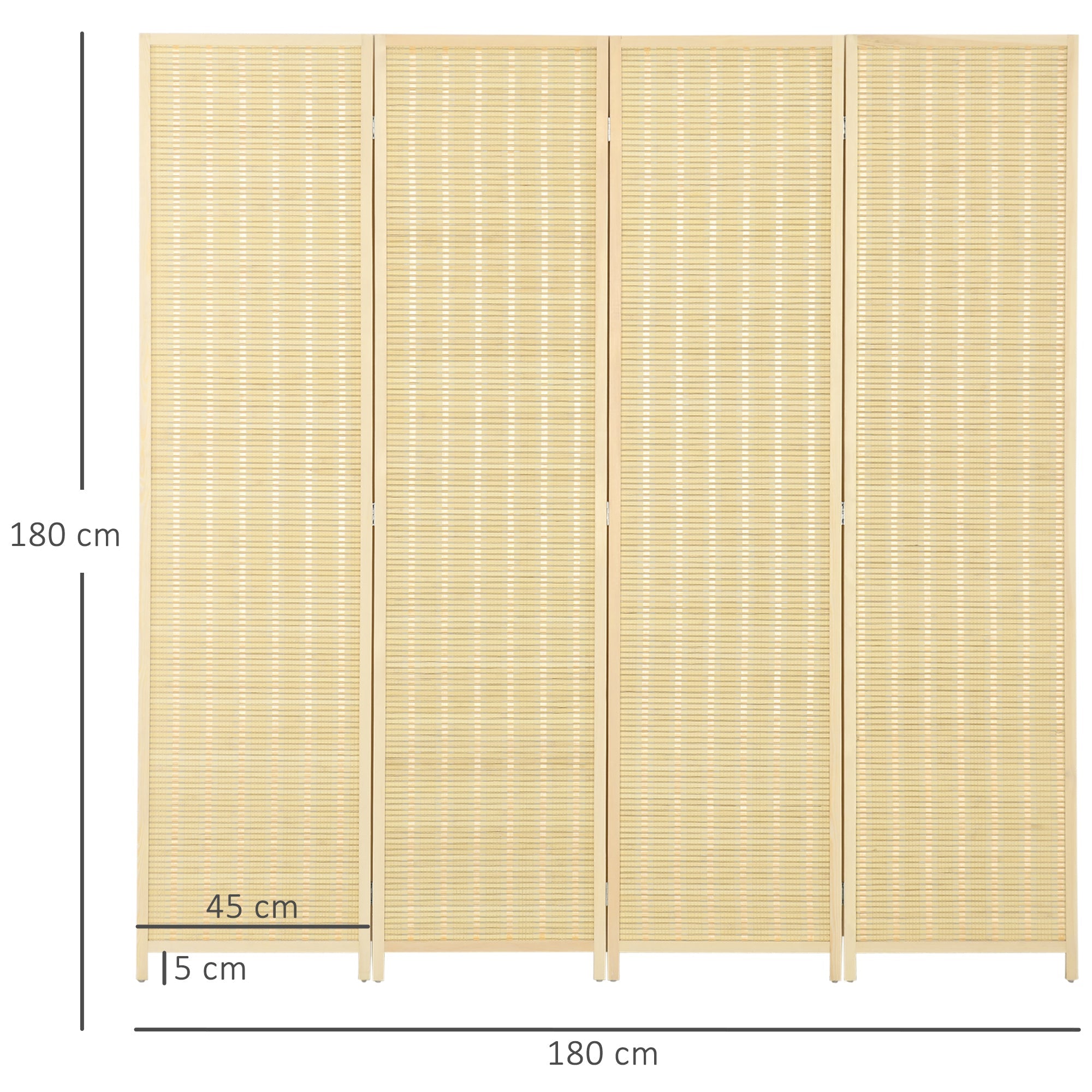 Folding Screen 4-Panel 180x180cm Room Divider, Bamboo Natural