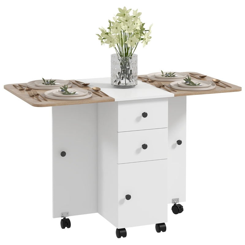 Multi-Storage Drop Leaf Dining Table Six-Person Oak and White