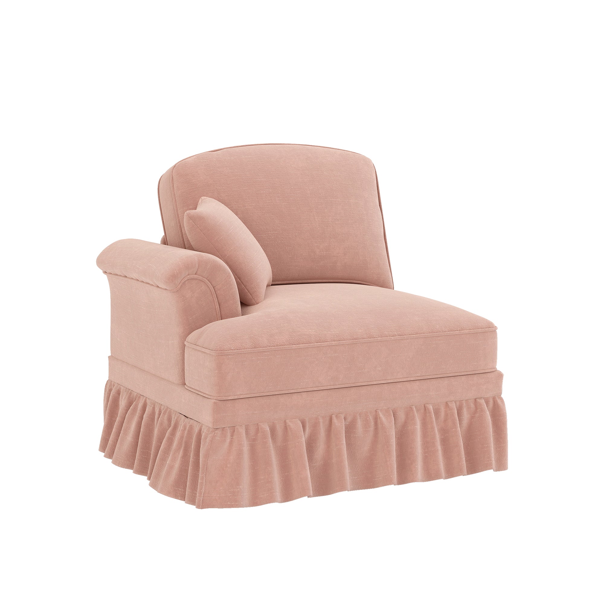 Windsor Sofa with Removable Ruffle Skirt and Cushion, Pink Chenille