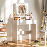 Storage Dressing Table LED Light Mirror - White