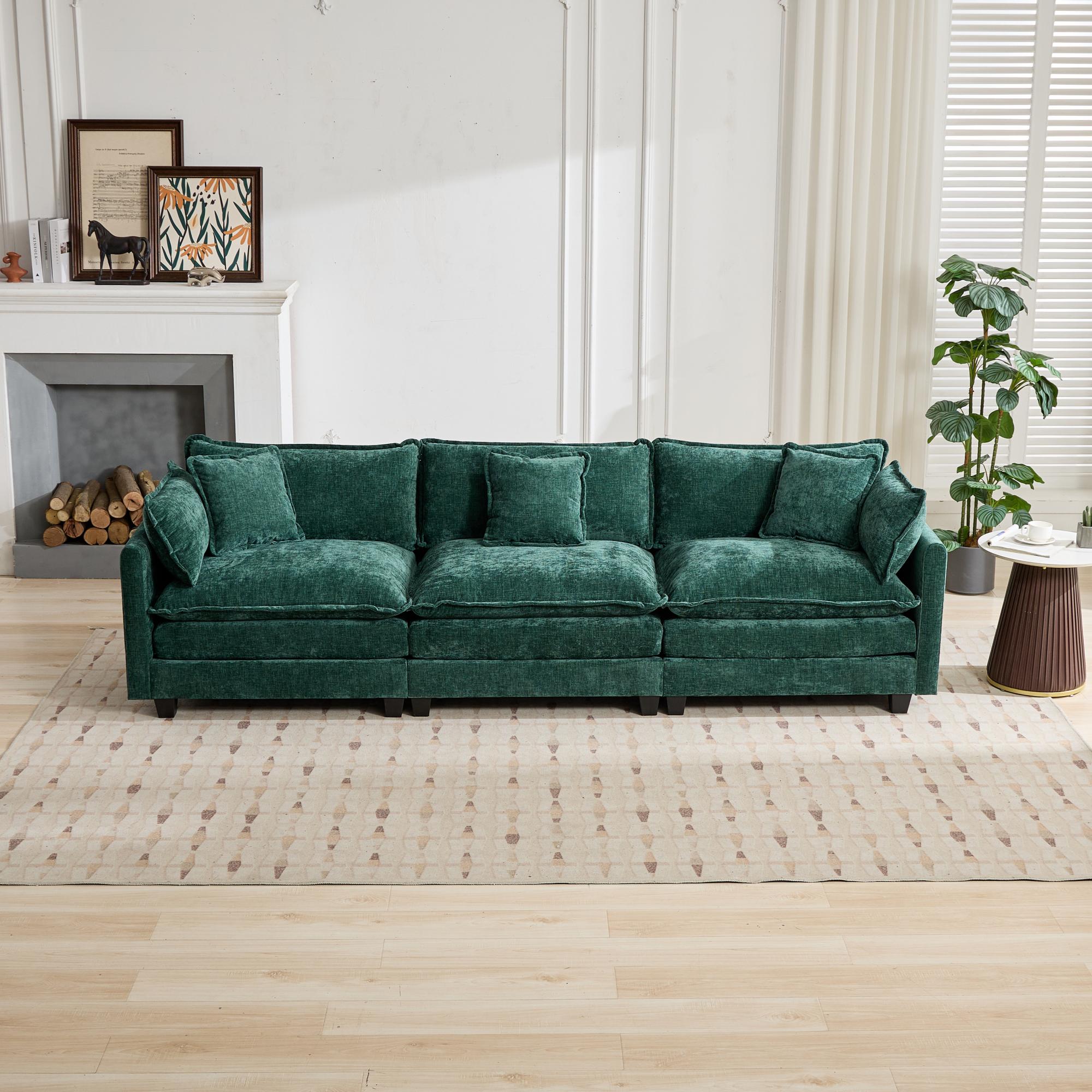 Cloud Sofa One Seat Modern Sectional Double Layer Upholstered Cushion - Chenille Green