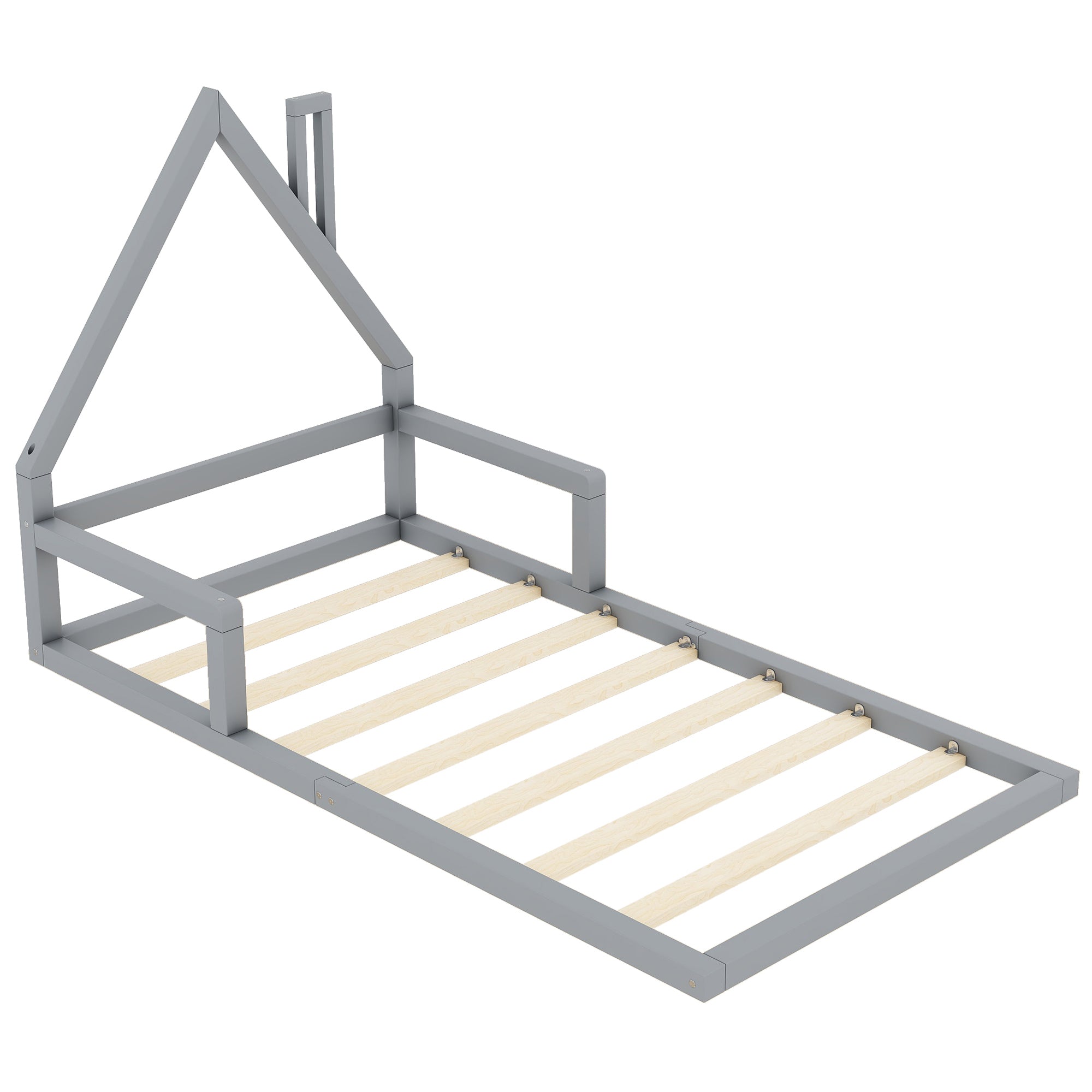 House Bed 90x200cm Flat Bed Simple Design Solid Pine - Grey