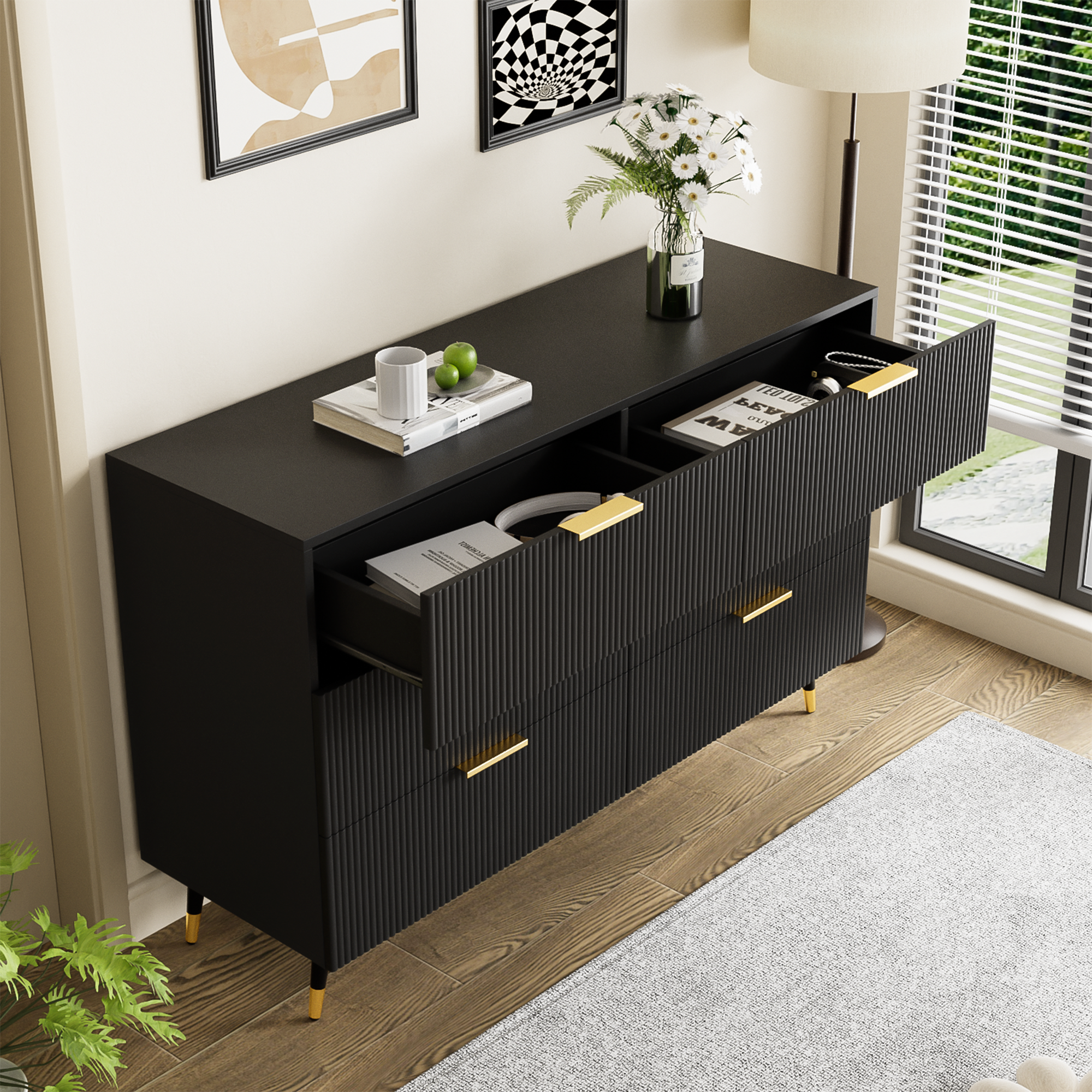 Sideboard with Modern Design, Chest of Drawers, Golden Handles