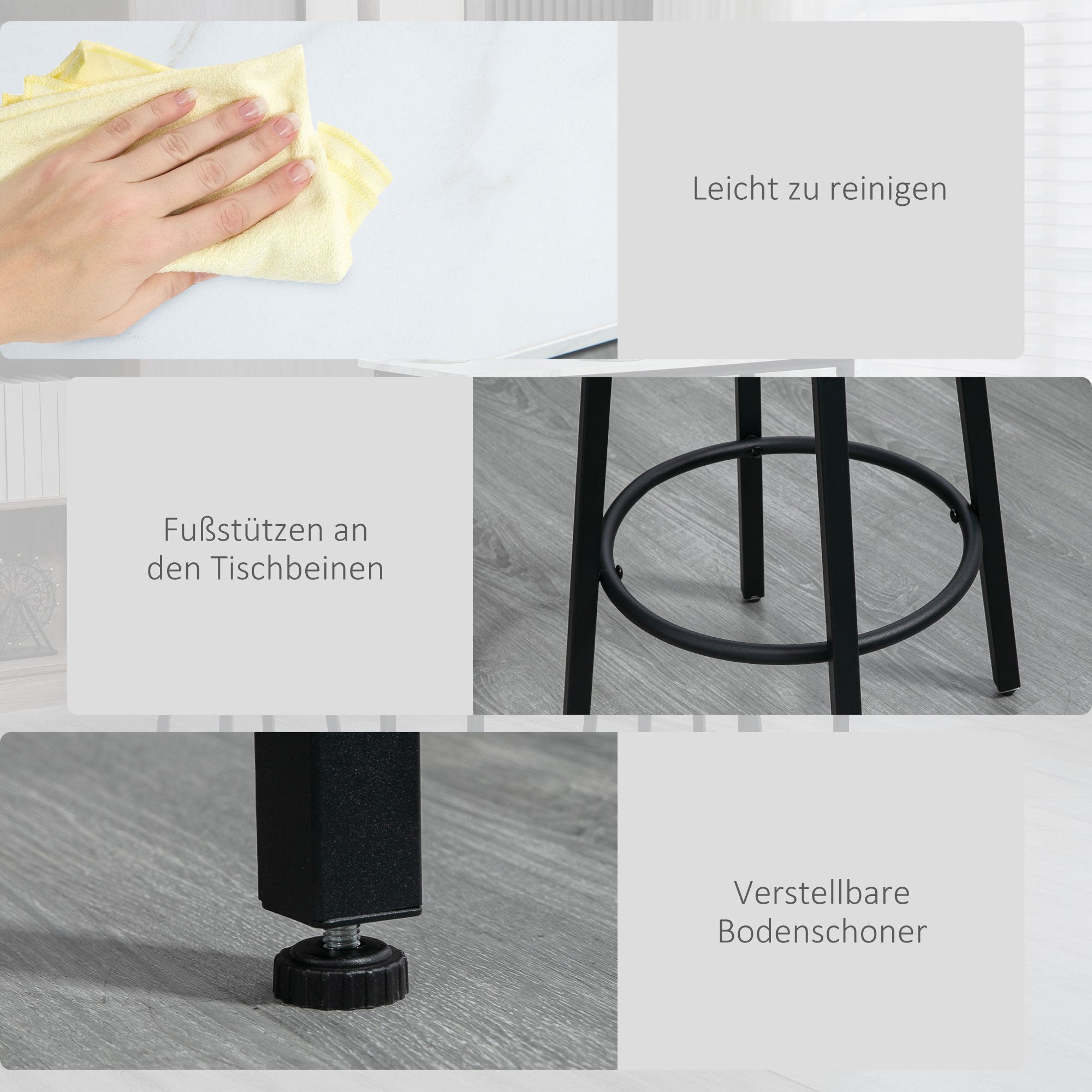 Bar Table & Bar Stool Set, 3-Piece Dining, Steel Black/White