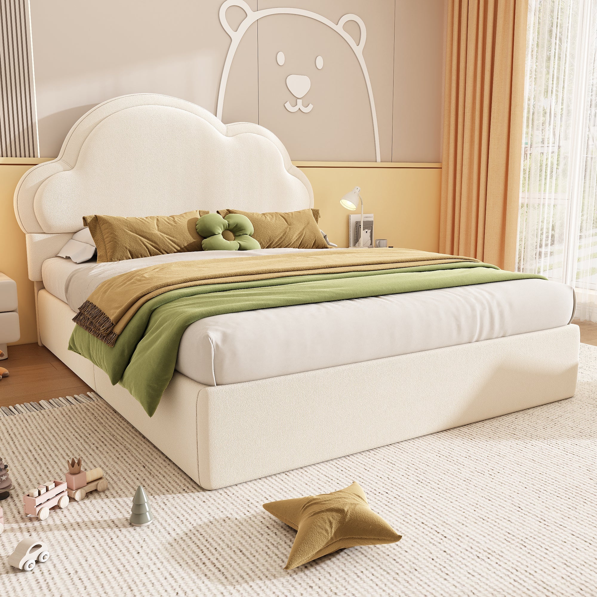Upholstered Bed Hydraulic Storage Double 4ft6 Cloud Velvet Beige