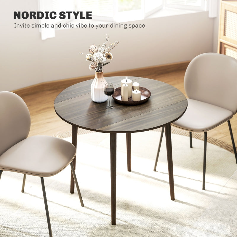 Folding Dining Table for 4, Round Drop Leaf, Space Saving, Grey Wood