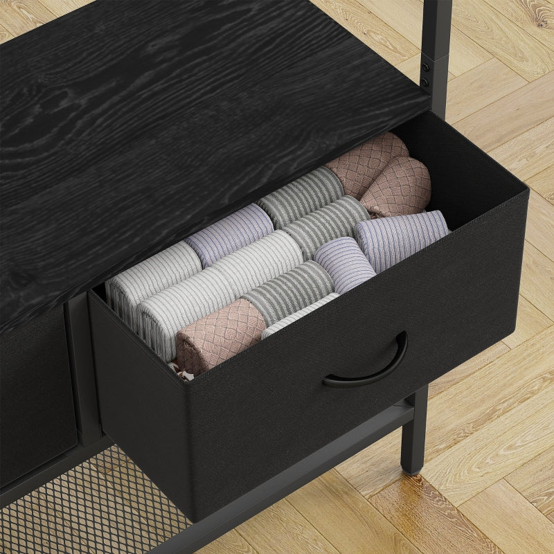 Coat Rack, Shoe Rack, 2 Fabric Drawers, 8 Hooks, Black