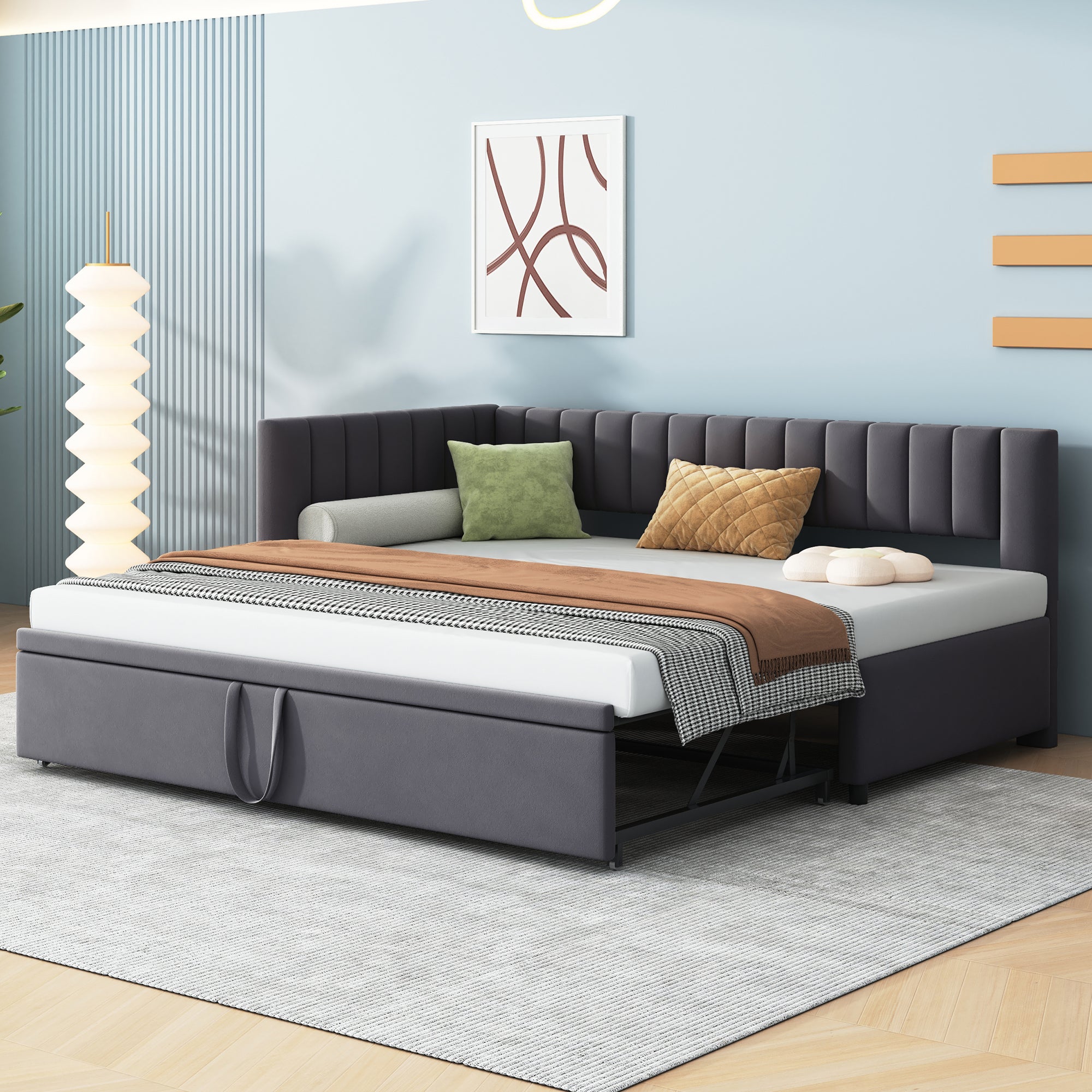 Upholstered Bed 140x200cm Hydraulic Storage USB-C LED Headboard Beige