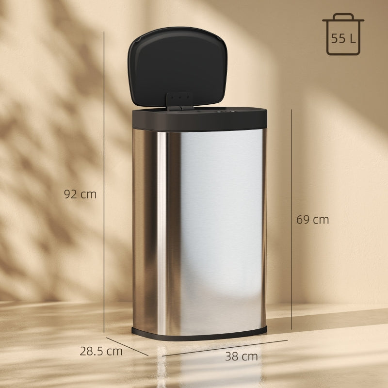 55L Sensor Bin with Soft-Close Lid Automatic Touchless Fingerprint Resistant Stainless Steel