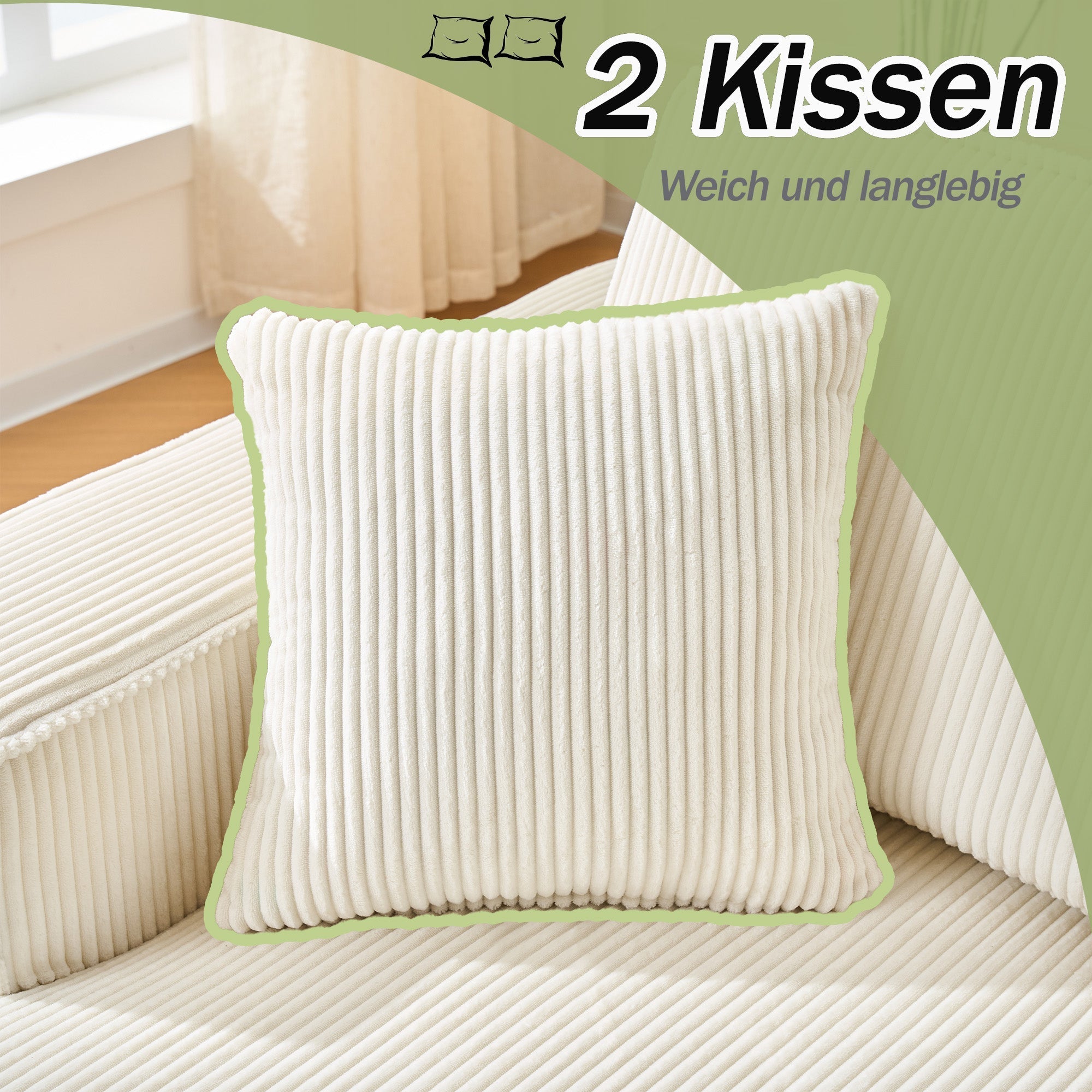 L-Shaped Sofa with Chaise Longue and High-Density Foam, Corduroy Beige