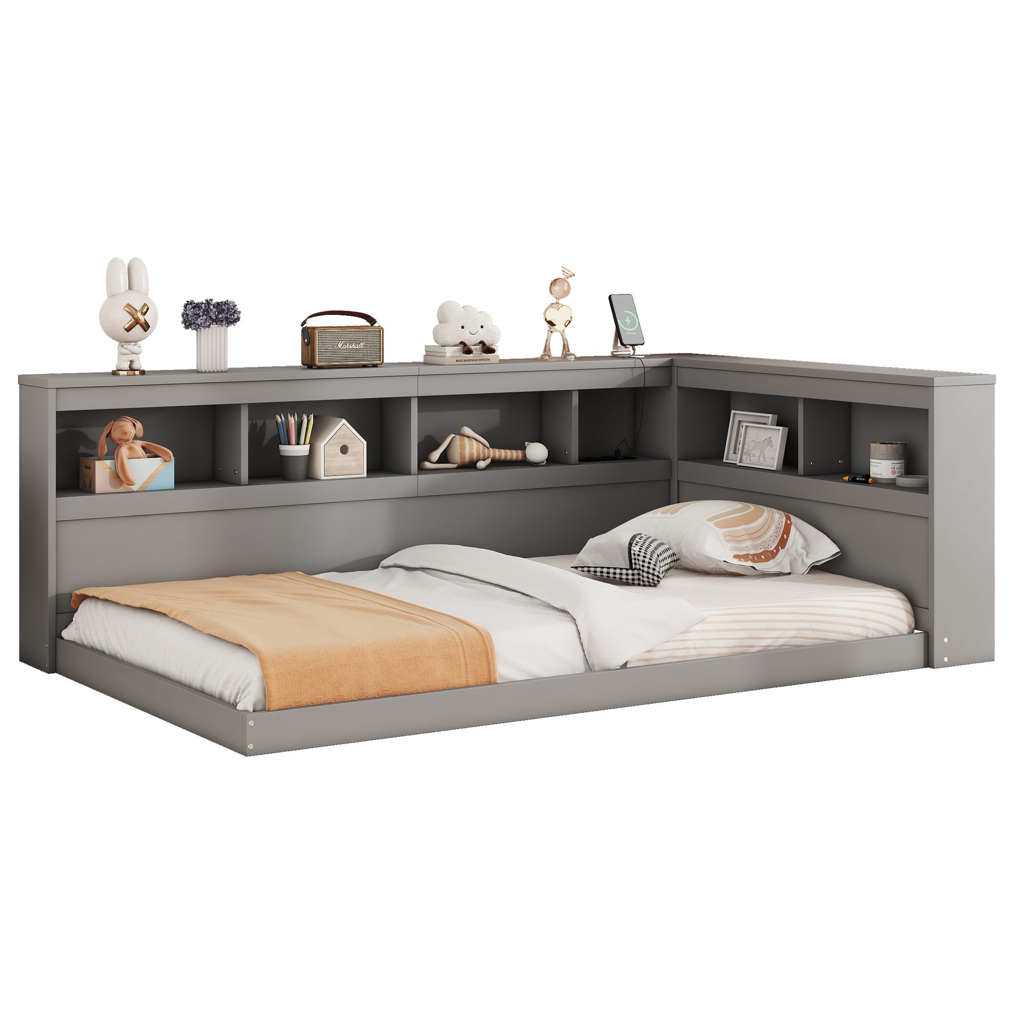 Daybed Sofa Bed 90x200cm Power Outlet 2 USB Ports - Chipboard Grey