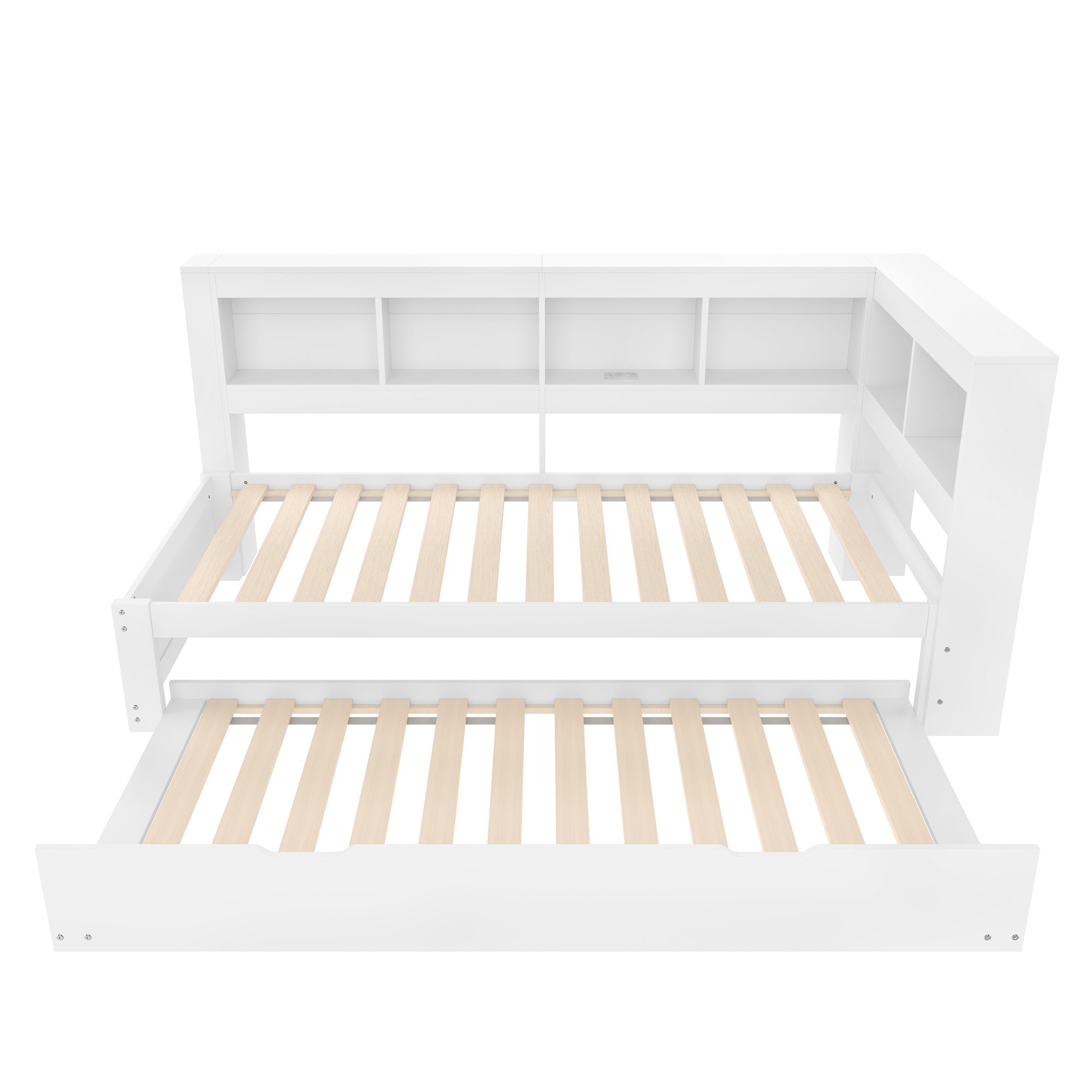 Daybed with Pull-Out Bed, 90x200cm, Power Outlet and 2 USB Ports, White Chipboard