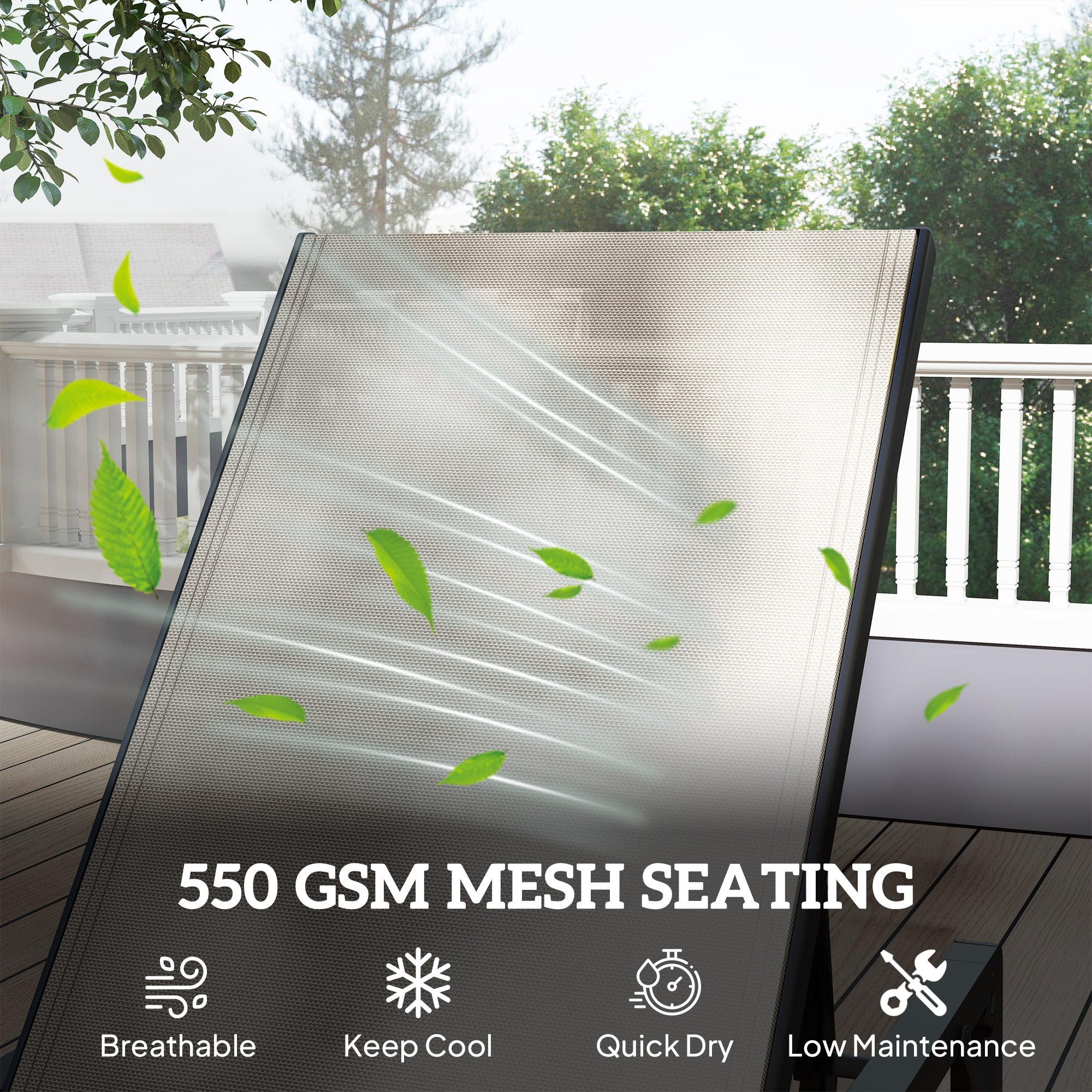 Folding Sun Lounger, 5-Position Adjustable Reclining Chair Steel Frame, Khaki