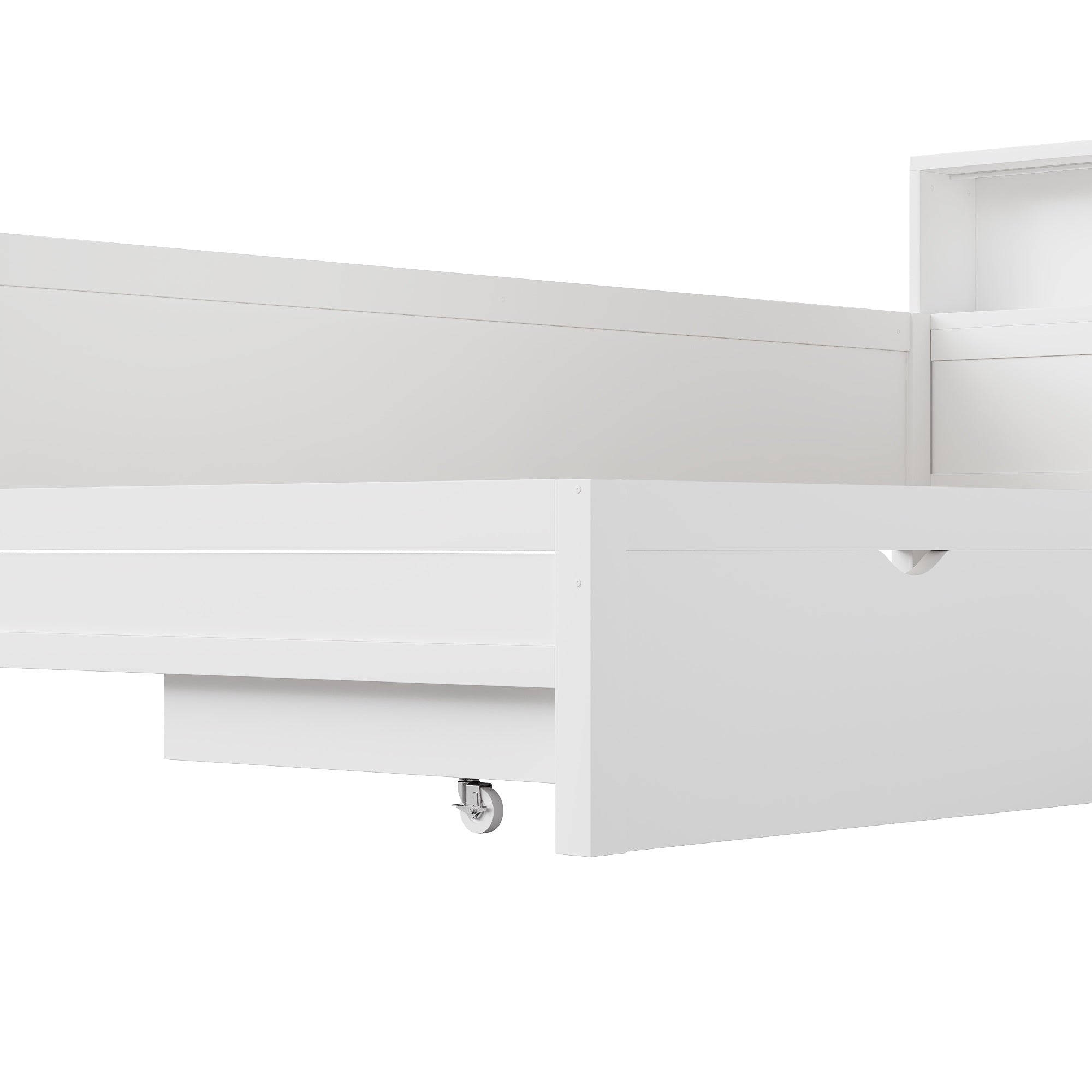 Wooden L-Shaped Platform Bed with Pull-Out Bed and Drawer, White