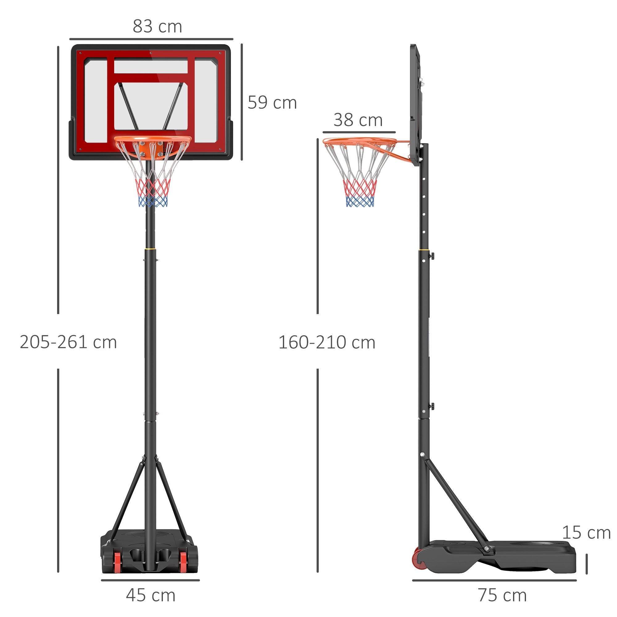 Basketball Stand, Height Adjustable 160-210cm with Wheels & 83x59cm Backboard, Outdoor