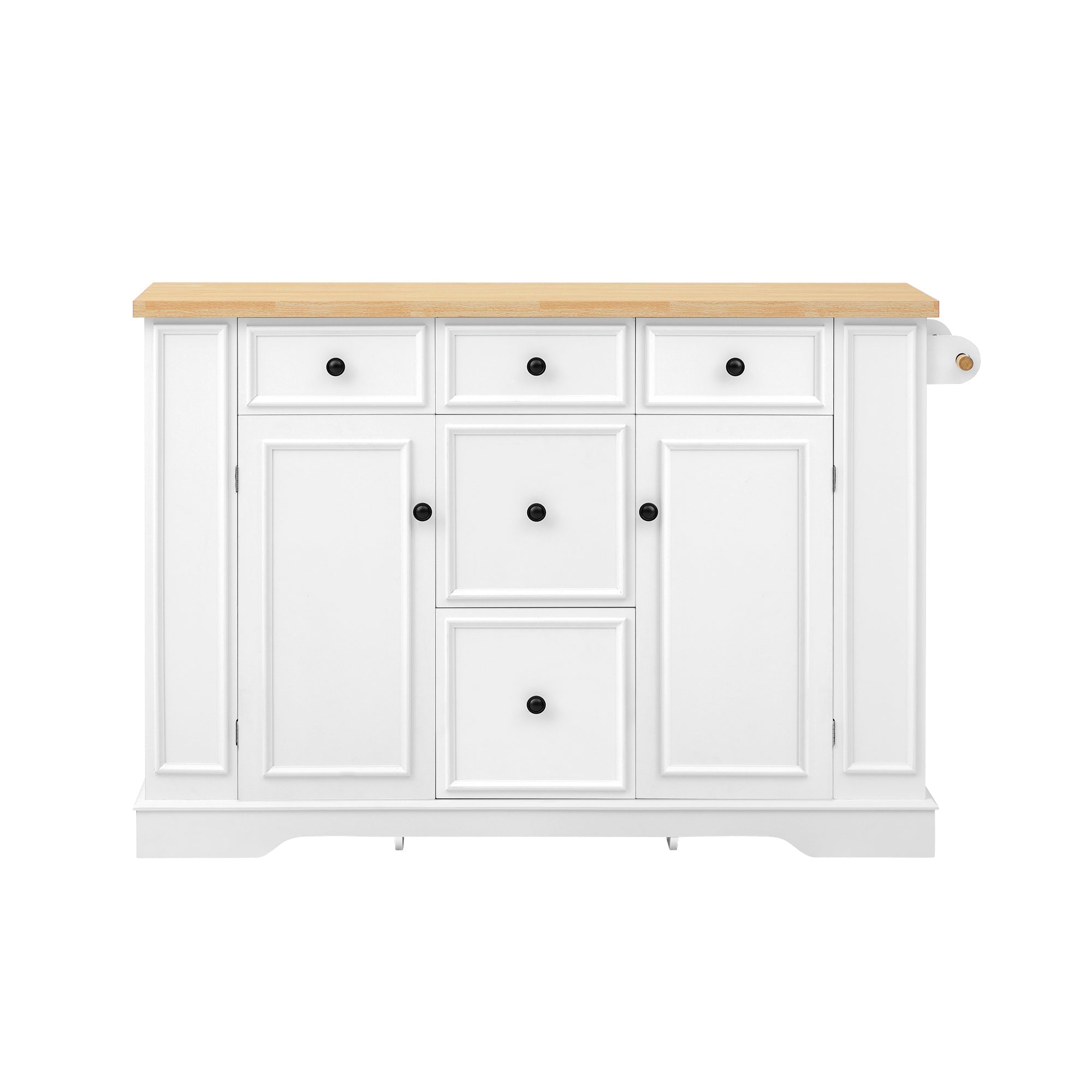 Extendable Kitchen Island with Drawers, Shelves & Power Strips - White