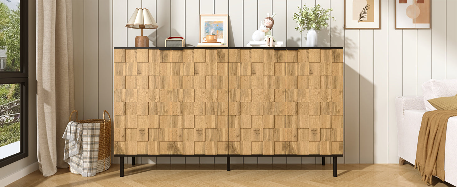 Mosaic Sideboard, 2-Door Storage Cabinet with Metal Feet, Wood-Look Chipboard