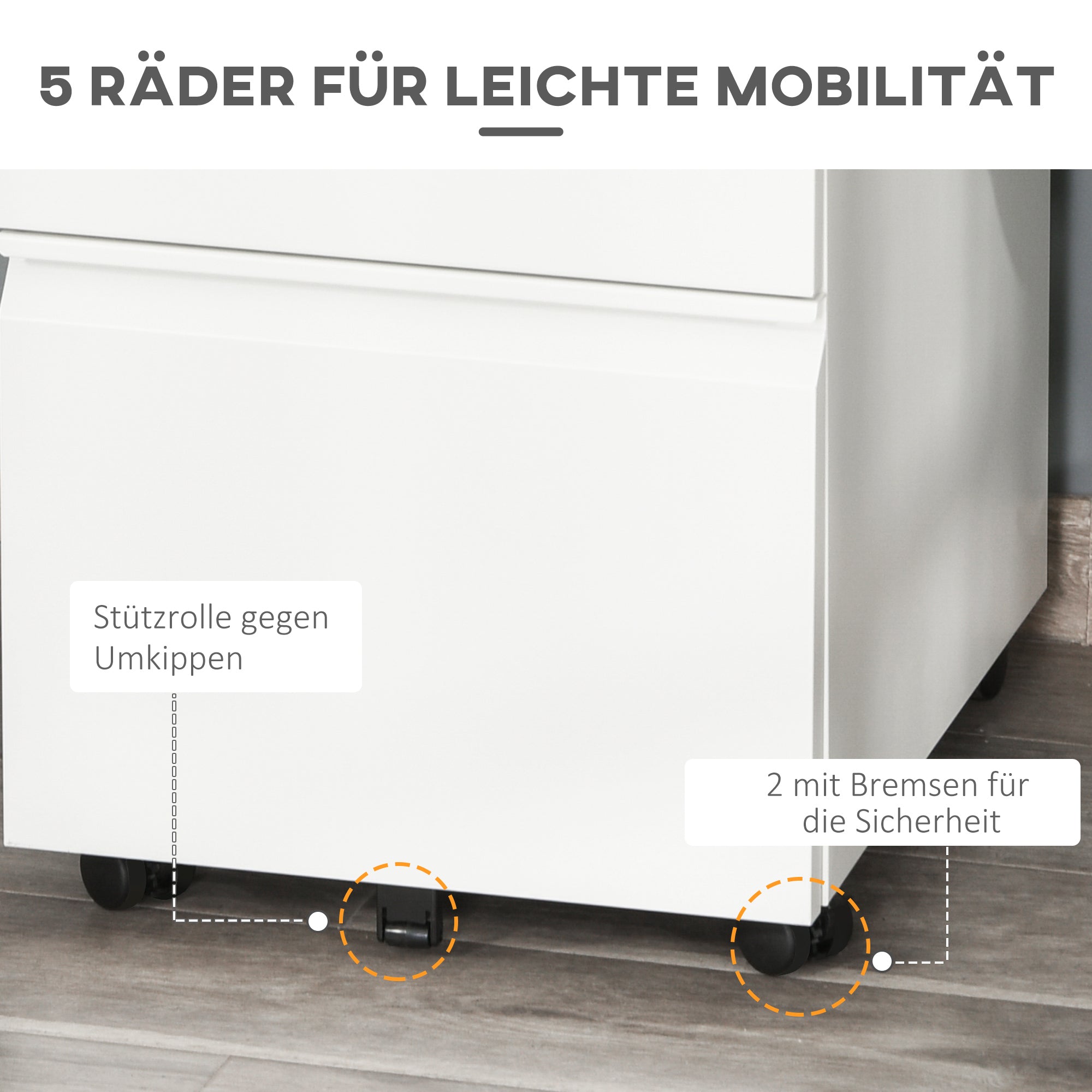 Vinsetto Mobile Office Cabinet, 3 Drawers Wheels, Steel White