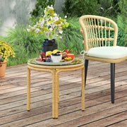 Side Table, Round Coffee Table, Glass Top, Polyrattan, Yellow