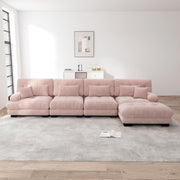 Modular Corner Sofa, L-shaped 4-Seater with Movable Ottoman, Chenille Pink