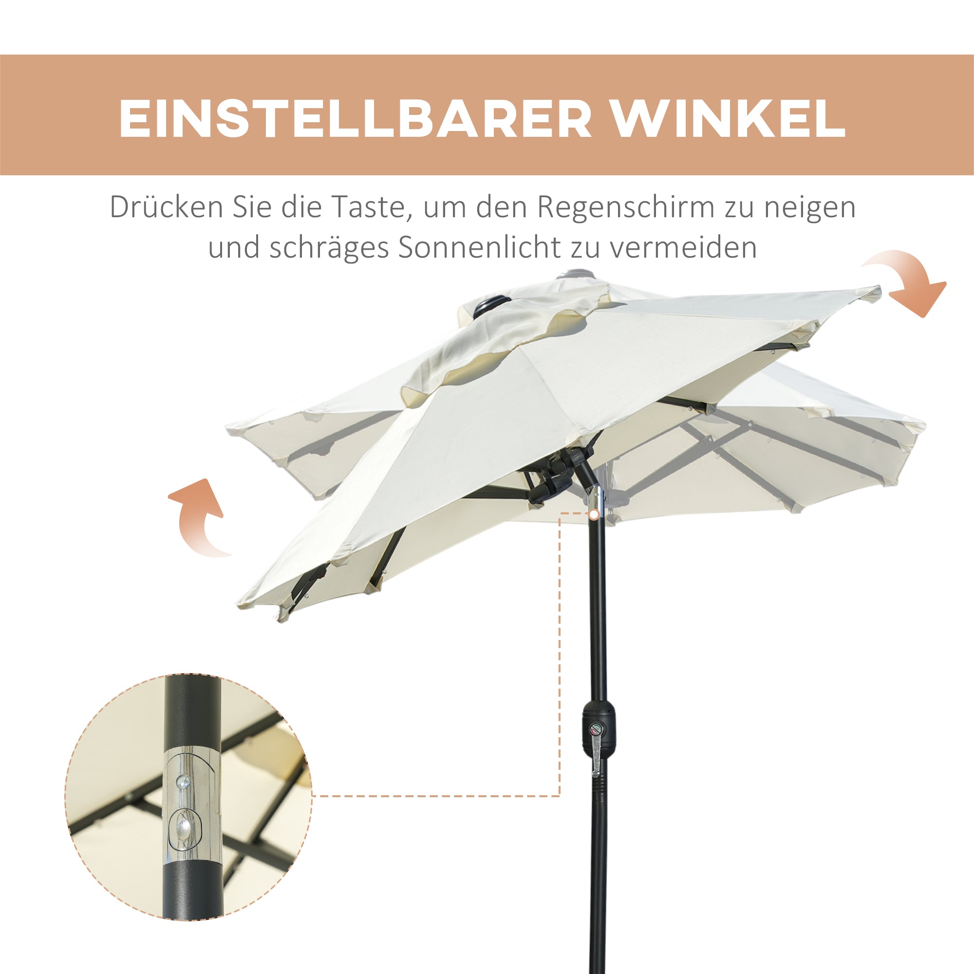 Double Parasol 295x219cm LED Adjustable Tilt Garden Umbrella, Polyester & Steel, Beige