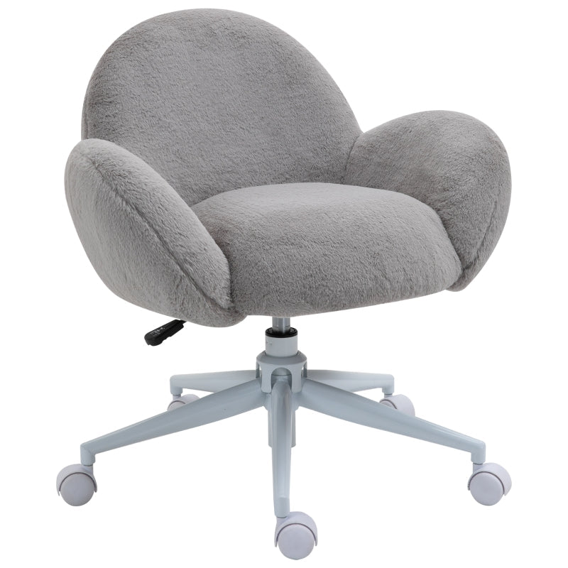 Makeup Vanity Chair, Fluffy Desk Chair with Rolling Wheels, Grey