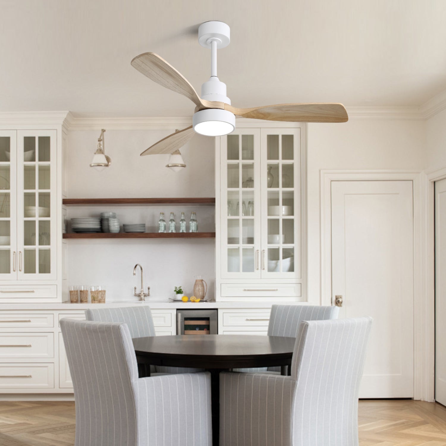 Ceiling Fan with Light 48 Inch LED Dimmable 3 Color Reversible Timer