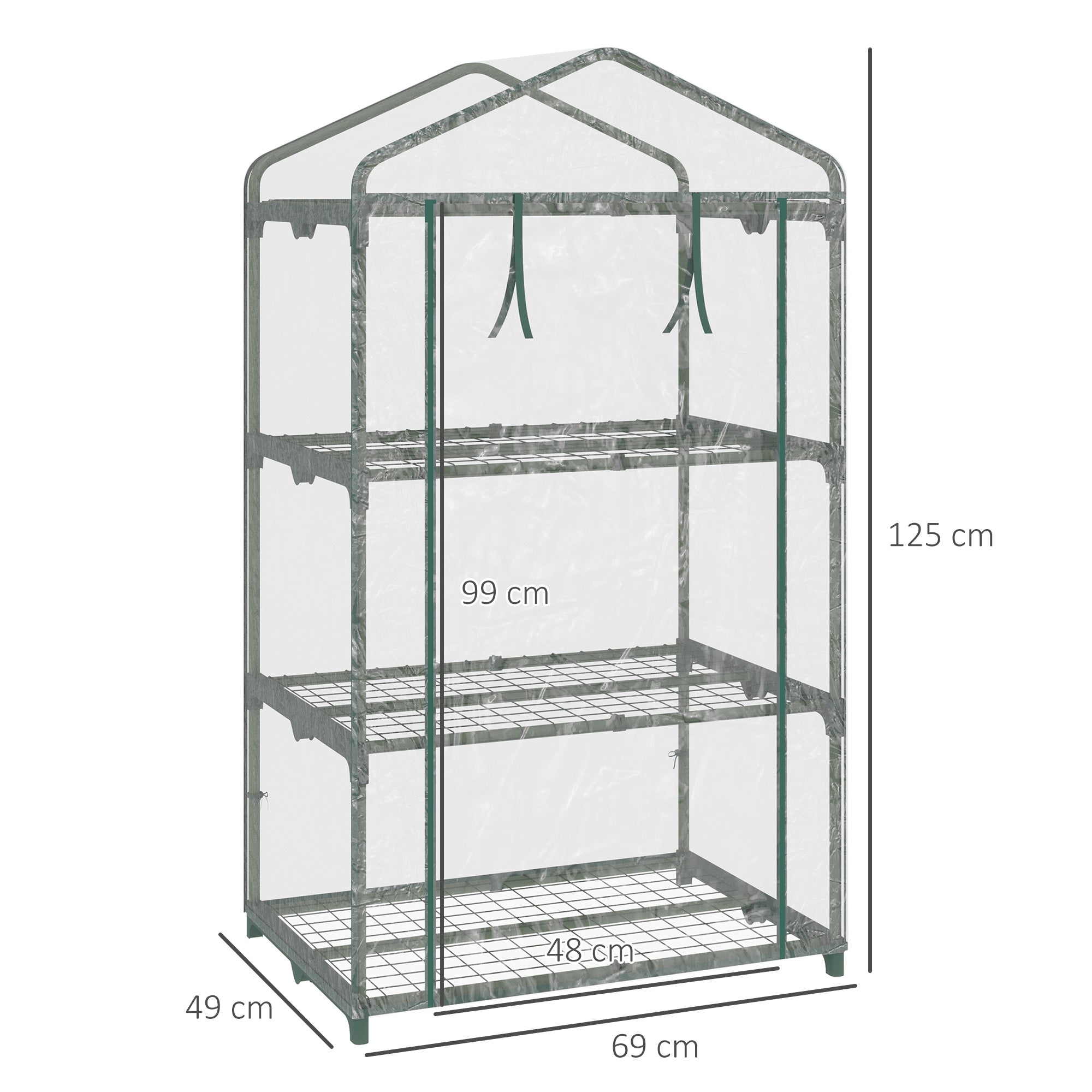 3 Tier Mini Greenhouse Portable Grow House with Roll Up Door, Clear