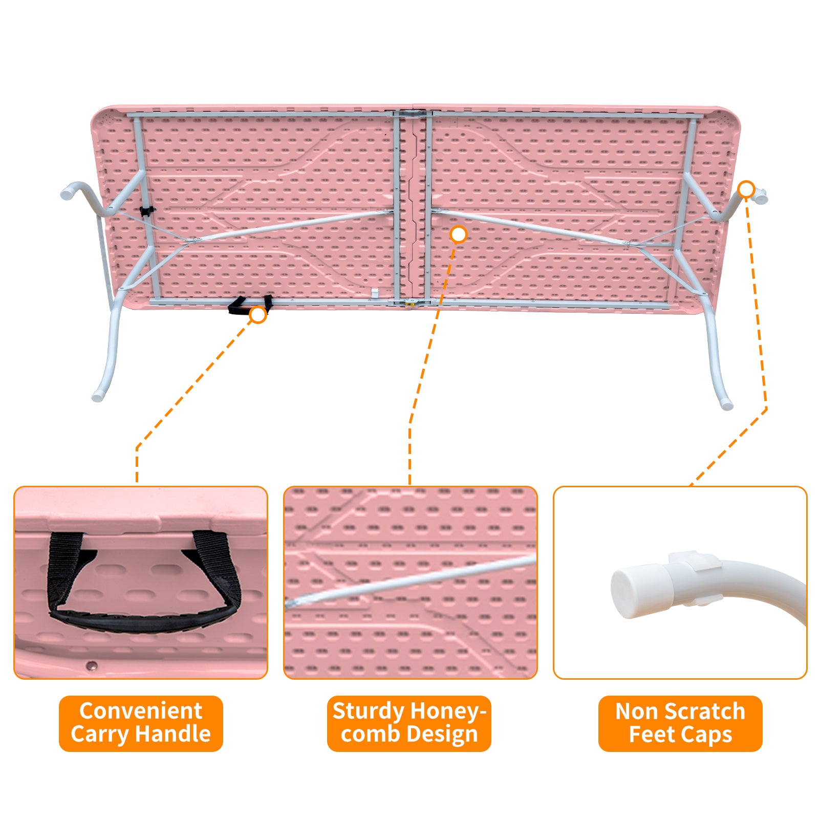 Klapptisch 243,9cm Schwerlast Tragbar Rosa