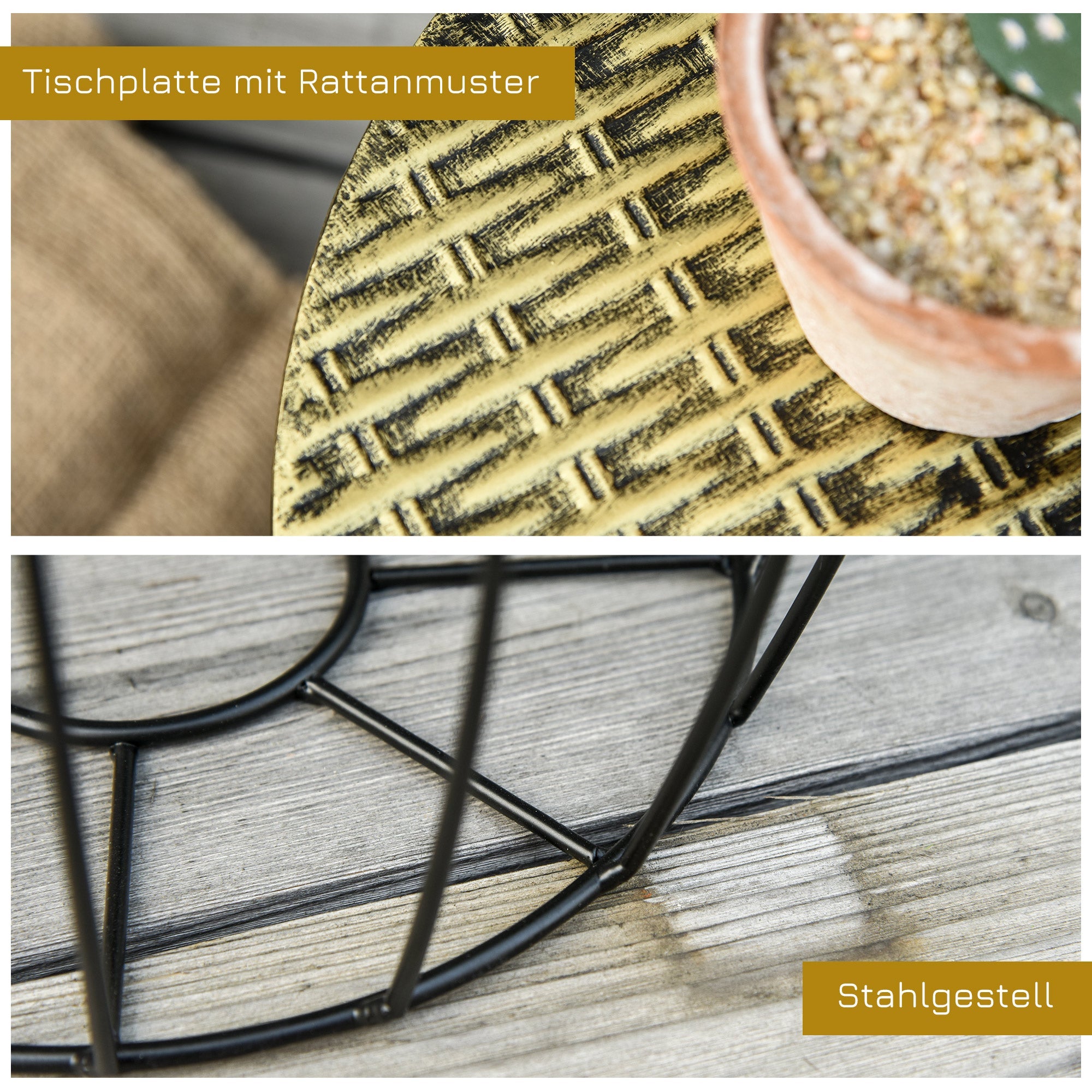 Side tables, Set of 3 Retro Style Metal Basket, Natural and Black