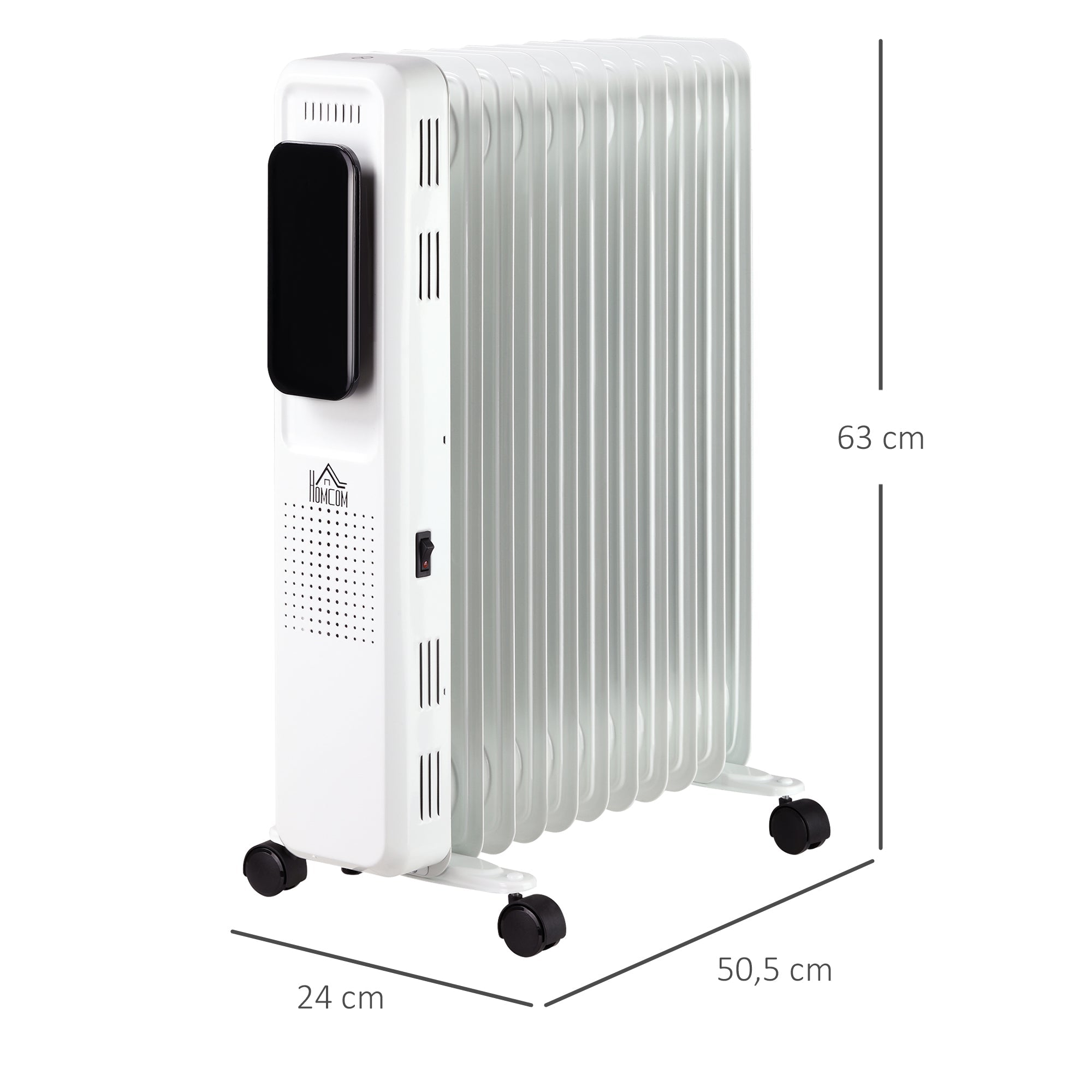 Portable Oil-Filled Radiator, 2290-2720W, 3 Heat, 24-Hour Timing, White Steel