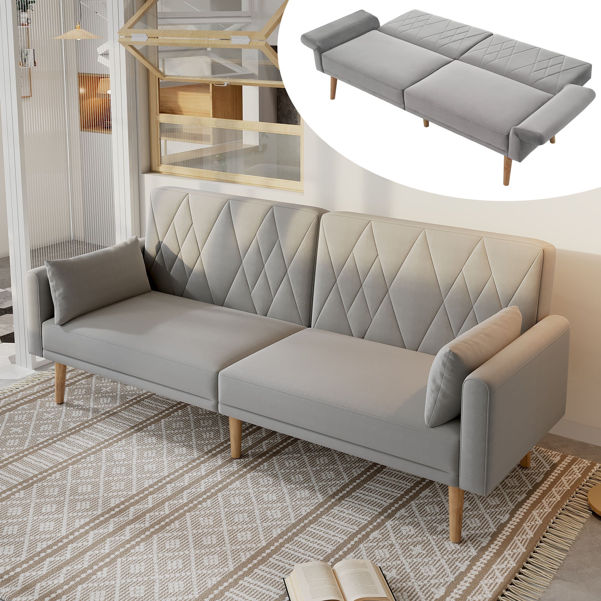 Sofa Bed, Small Two-Seater with Sleep Function, Velvet Fabric