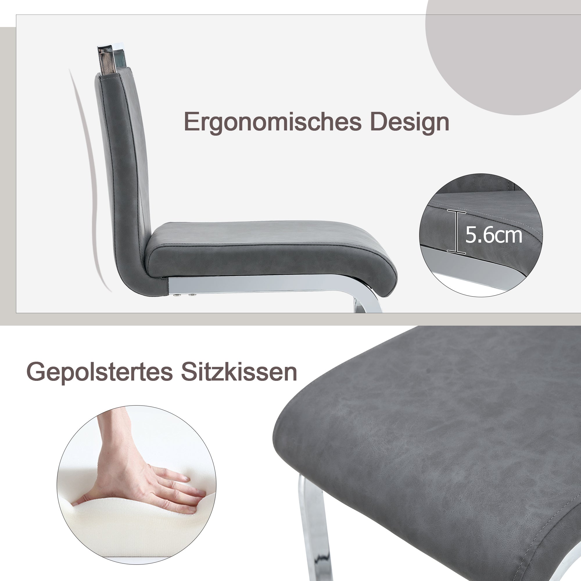 Bar Stools (Set of 2) Nordic Style High-Quality - Grey PU