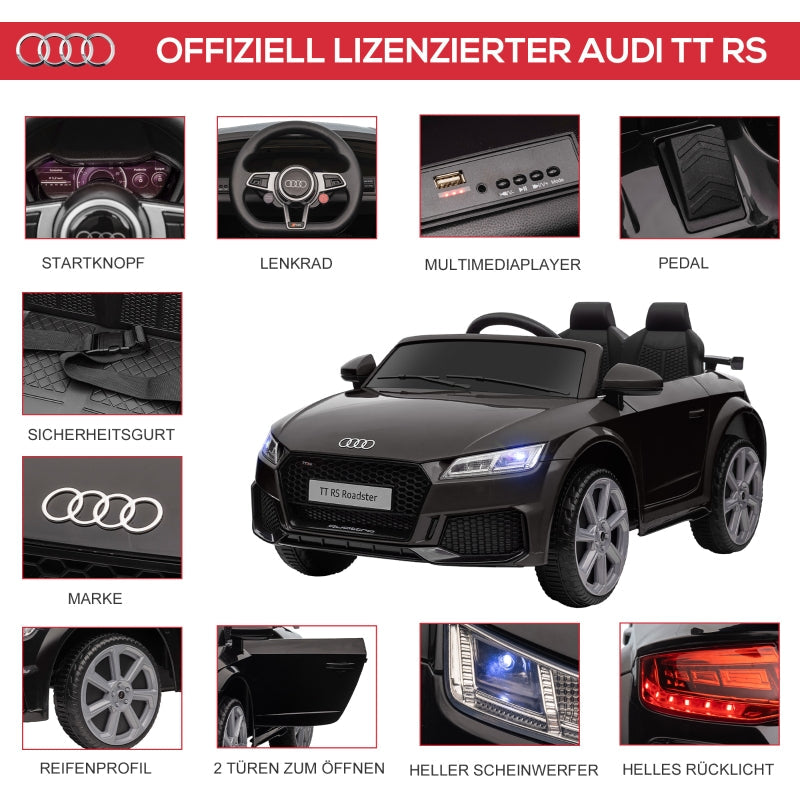 Audi Kinder-Elektroauto, 2.4G Fernbedienung, Musik, Hupe, LED, USB, Schwarz