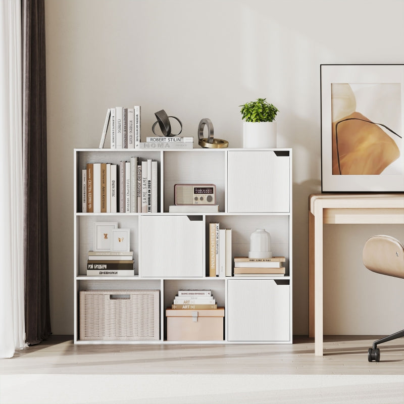 Bookshelf 9 Cube Compartments 3 Doors 6 Open Shelves - White