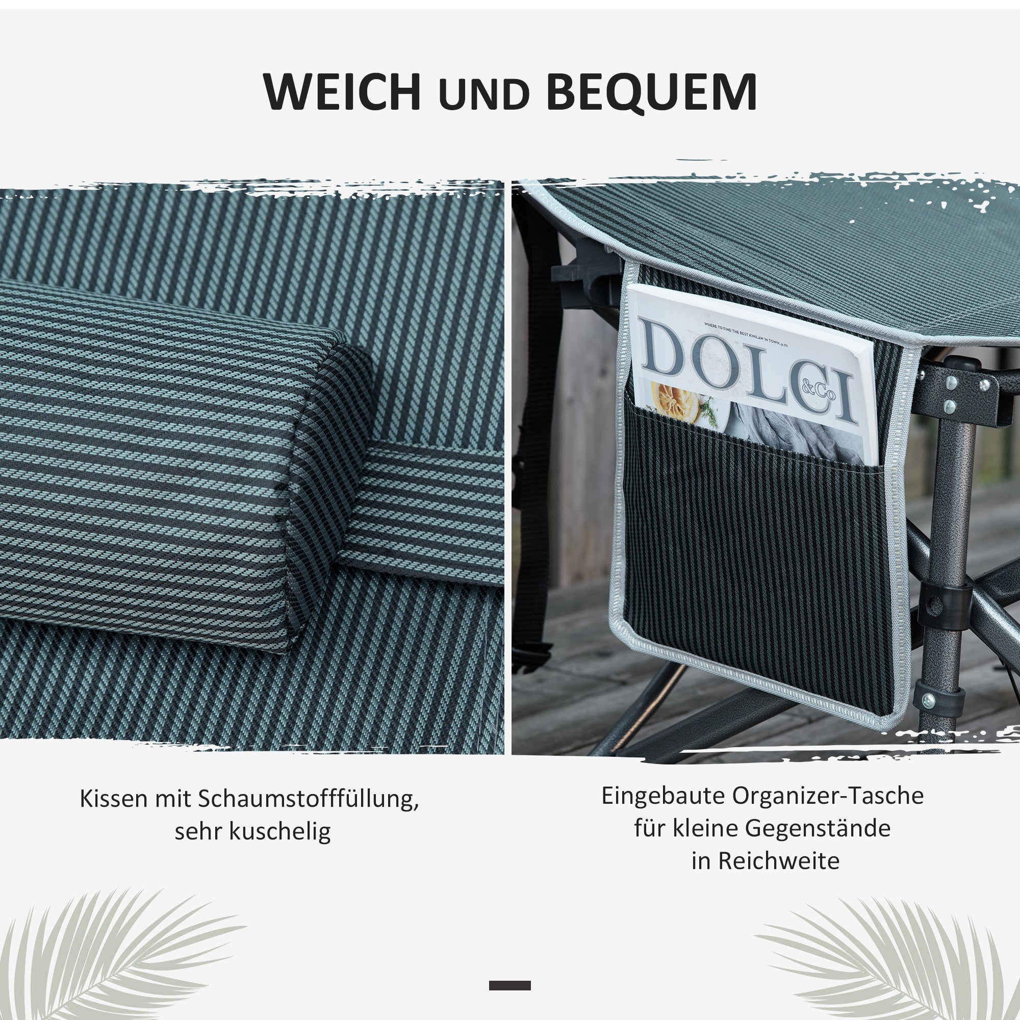 Sonnenliege klappbar mit Kissen, Aufbewahrungstasche, Metall und Oxford-Gewebe, Grau