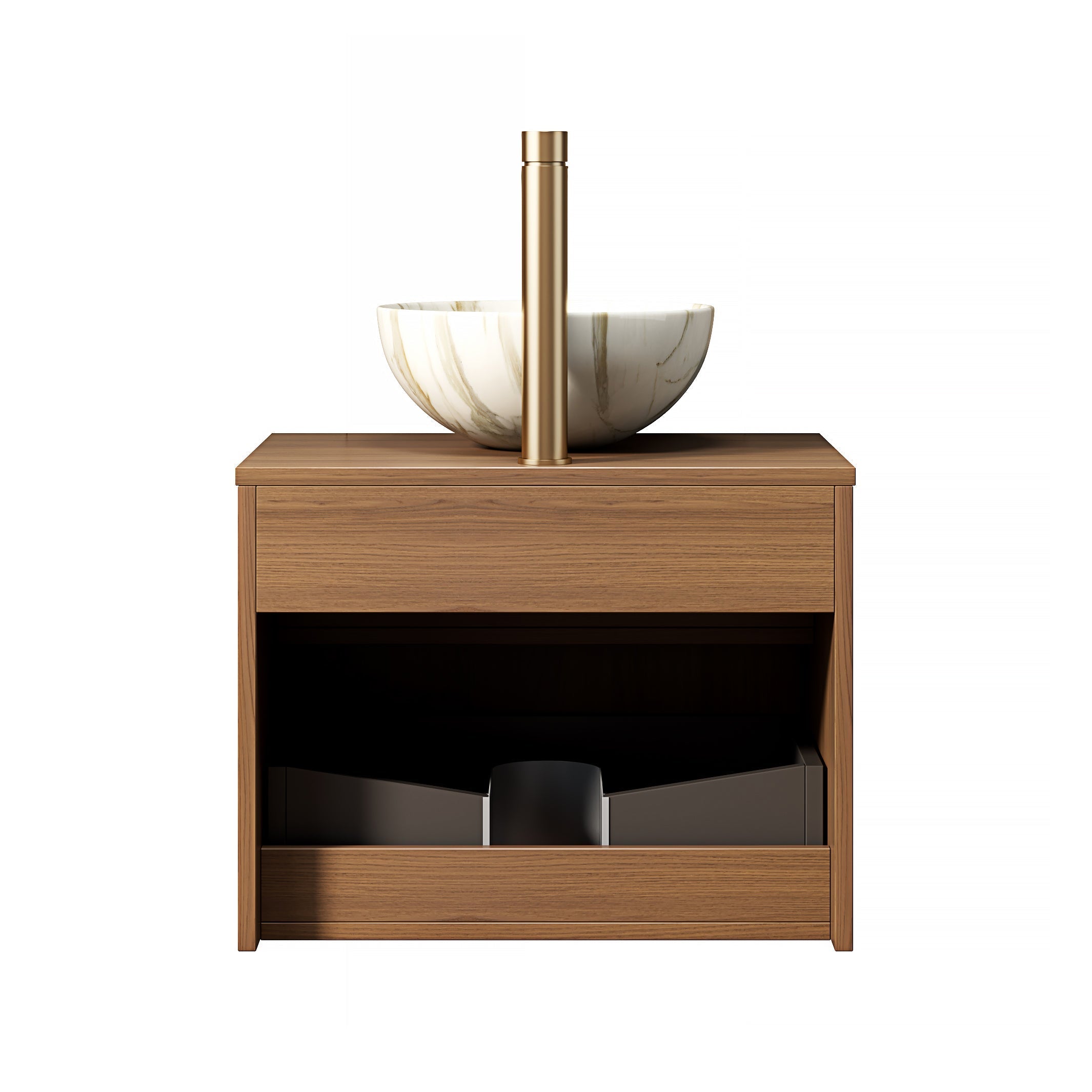 Floating Bathroom Sink with 60cm Ceramic Bowl and Sensor Light, Espresso Wood Grain