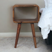 Solid Wood Mini Bedside, Curved Open Slot, Light Brown