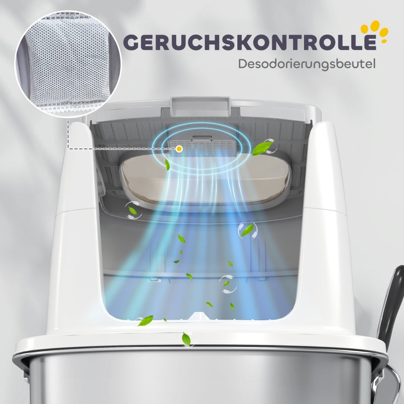 Stainless Steel Cat Litter Box, Enclosed with Scoop, Odor Bag, Entry/Exit